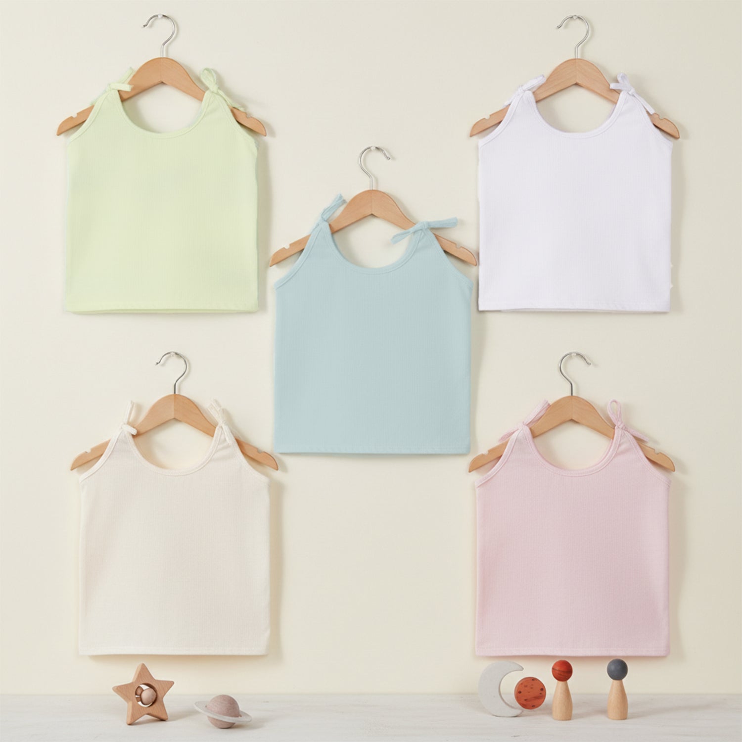 Baby Moo Solid Round Neck Sleeveless Tie Knot Cotton Jhablas 5 Pcs - Pink, Multicolour