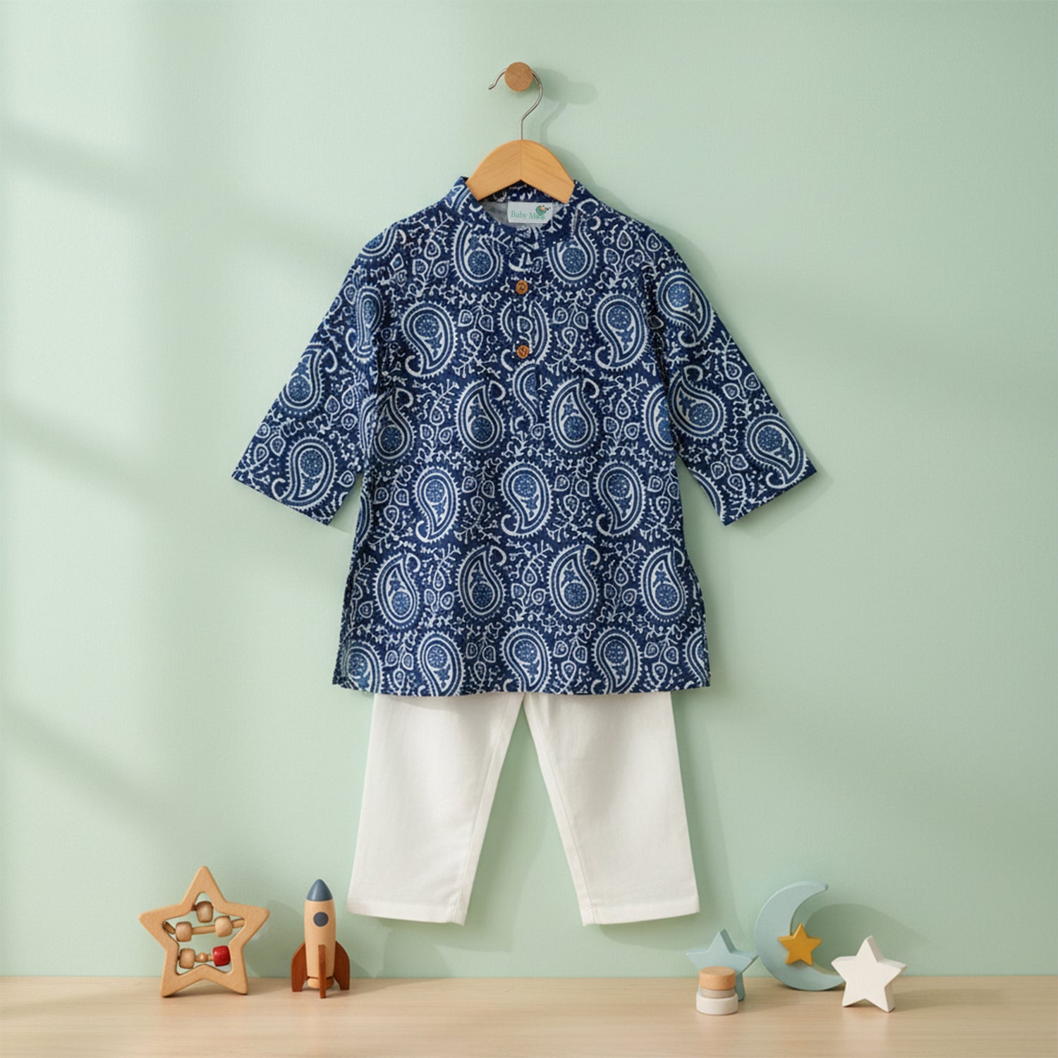 Baby Moo Butta Print Ethnic Kurta Pyjama Set - Blue