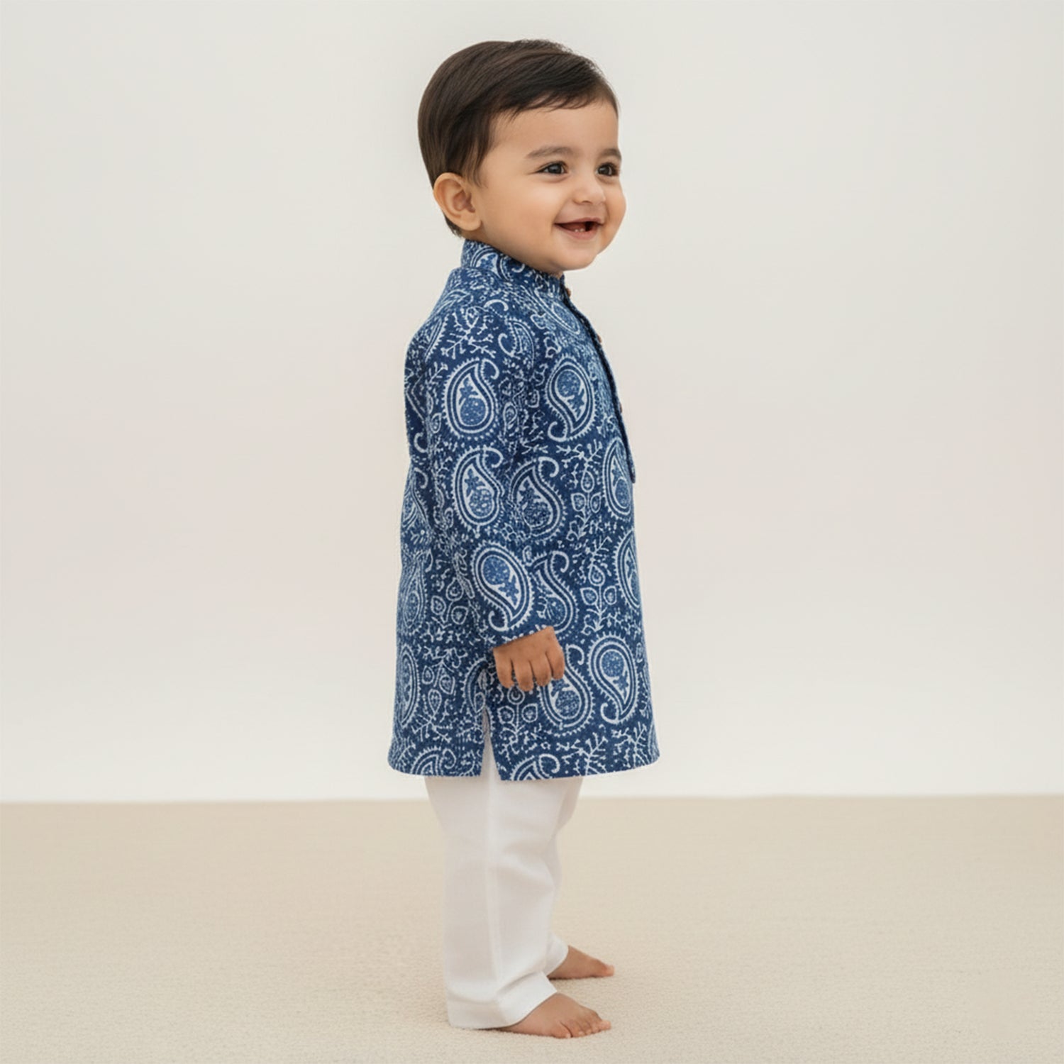 Baby Moo Butta Print Ethnic Kurta Pyjama Set - Blue