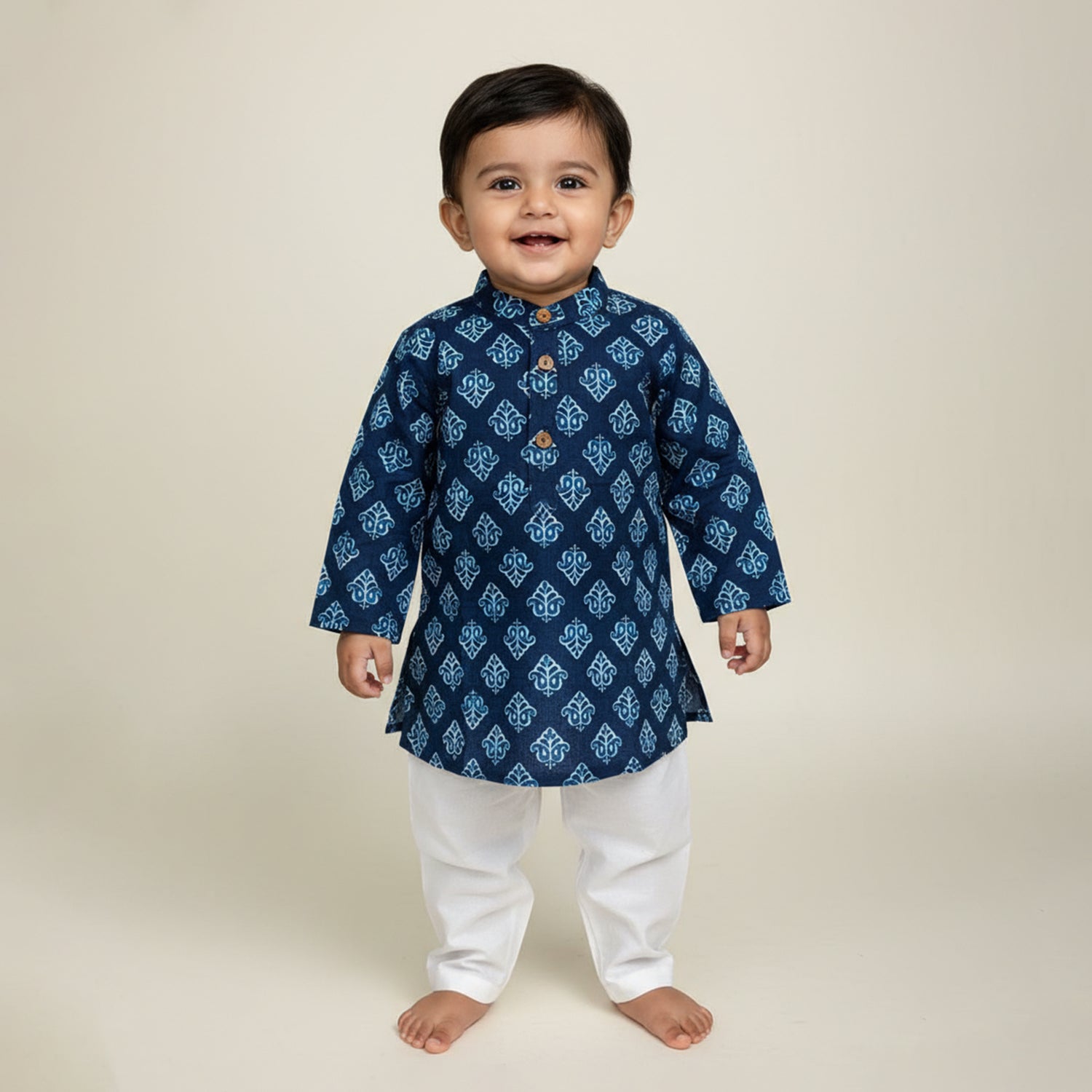 Baby Moo Indigo Print Ethnic Kurta Pyjama Set - Blue