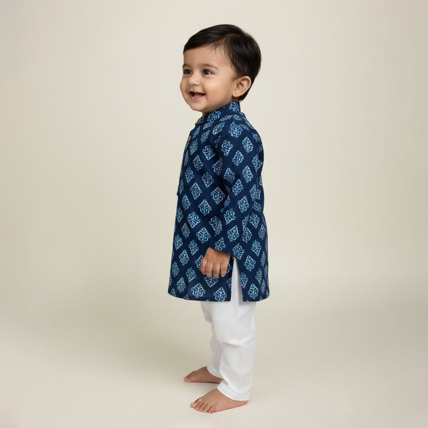 Baby Moo Indigo Print Ethnic Kurta Pyjama Set - Blue