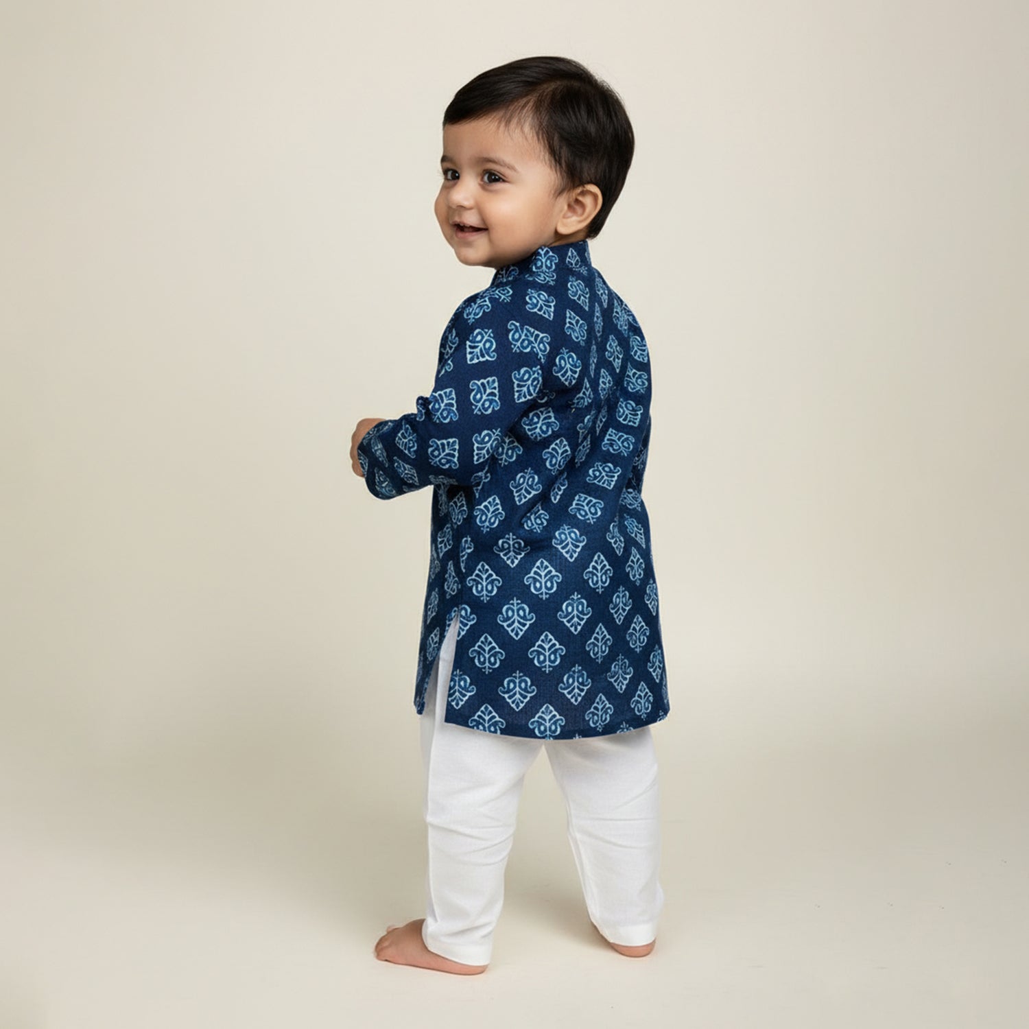 Baby Moo Indigo Print Ethnic Kurta Pyjama Set - Blue