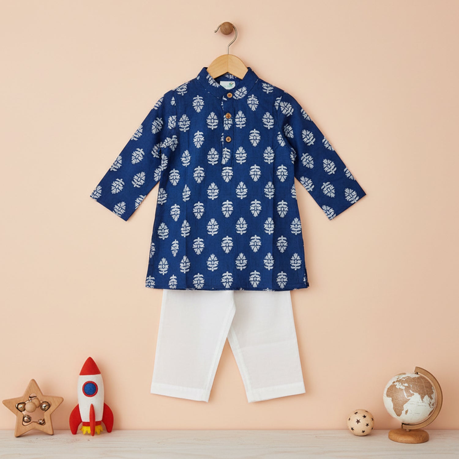 Baby Moo Botanical Print Ethnic Kurta Pyjama Set - Blue