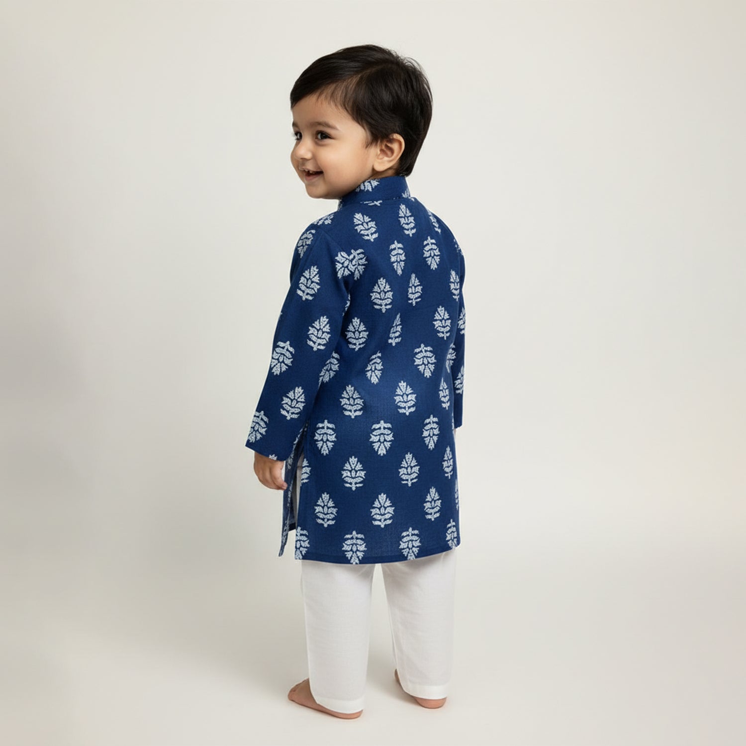 Baby Moo Botanical Print Ethnic Kurta Pyjama Set - Blue