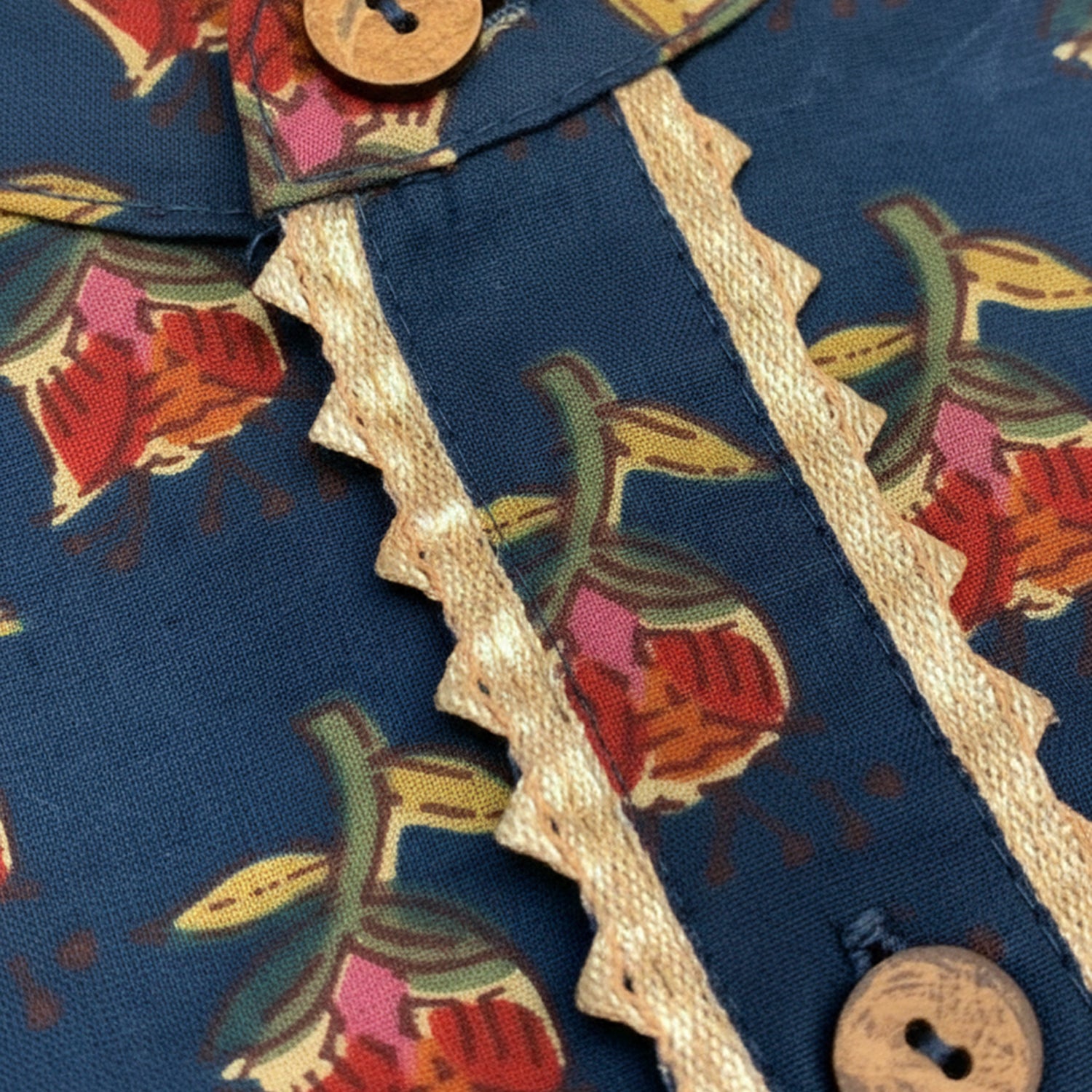 Baby Moo Rose Print Ethnic Kurta Pyjama Set - Navy Blue