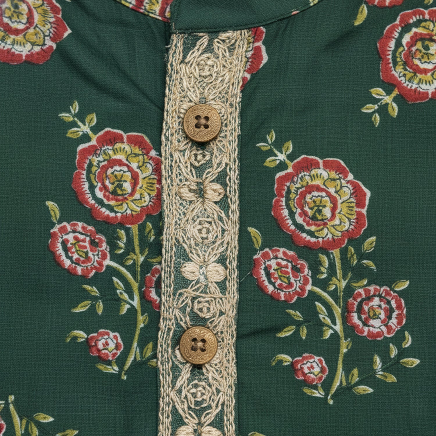 Baby Moo Rose Print Ethnic Kurta Pyjama Set - Green