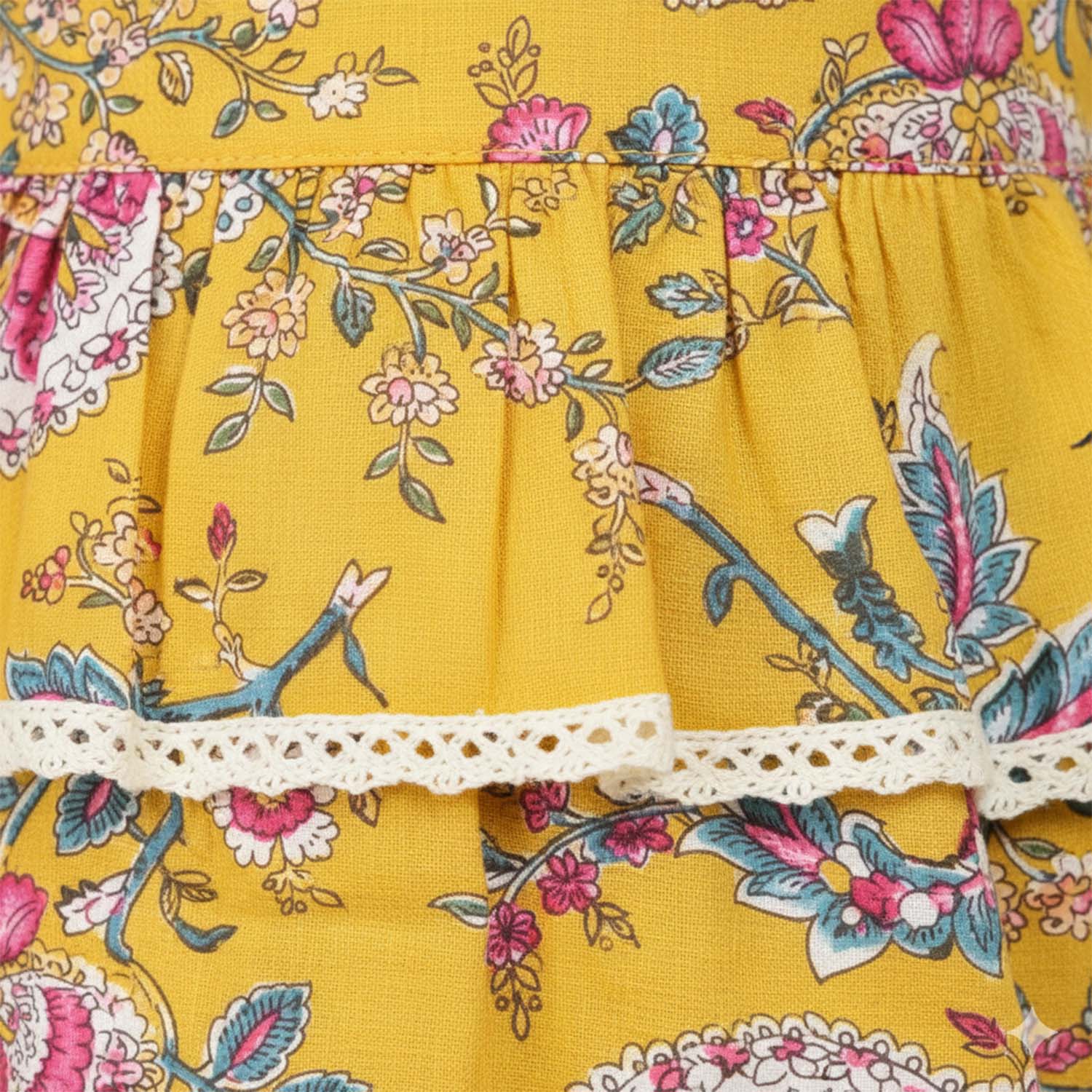 Baby Moo Floral Print Cotton Top & Pant Set  - Mustard