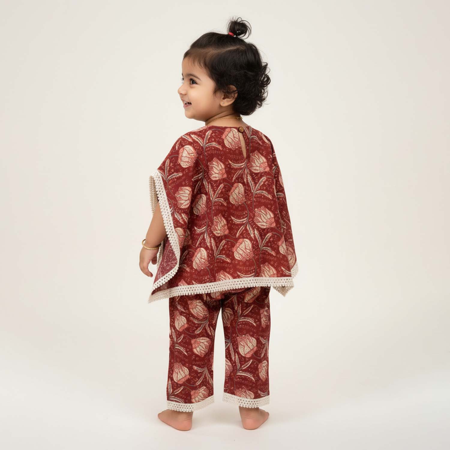 Baby Moo Peony Print Cotton Top & Pant Set  - Maroon