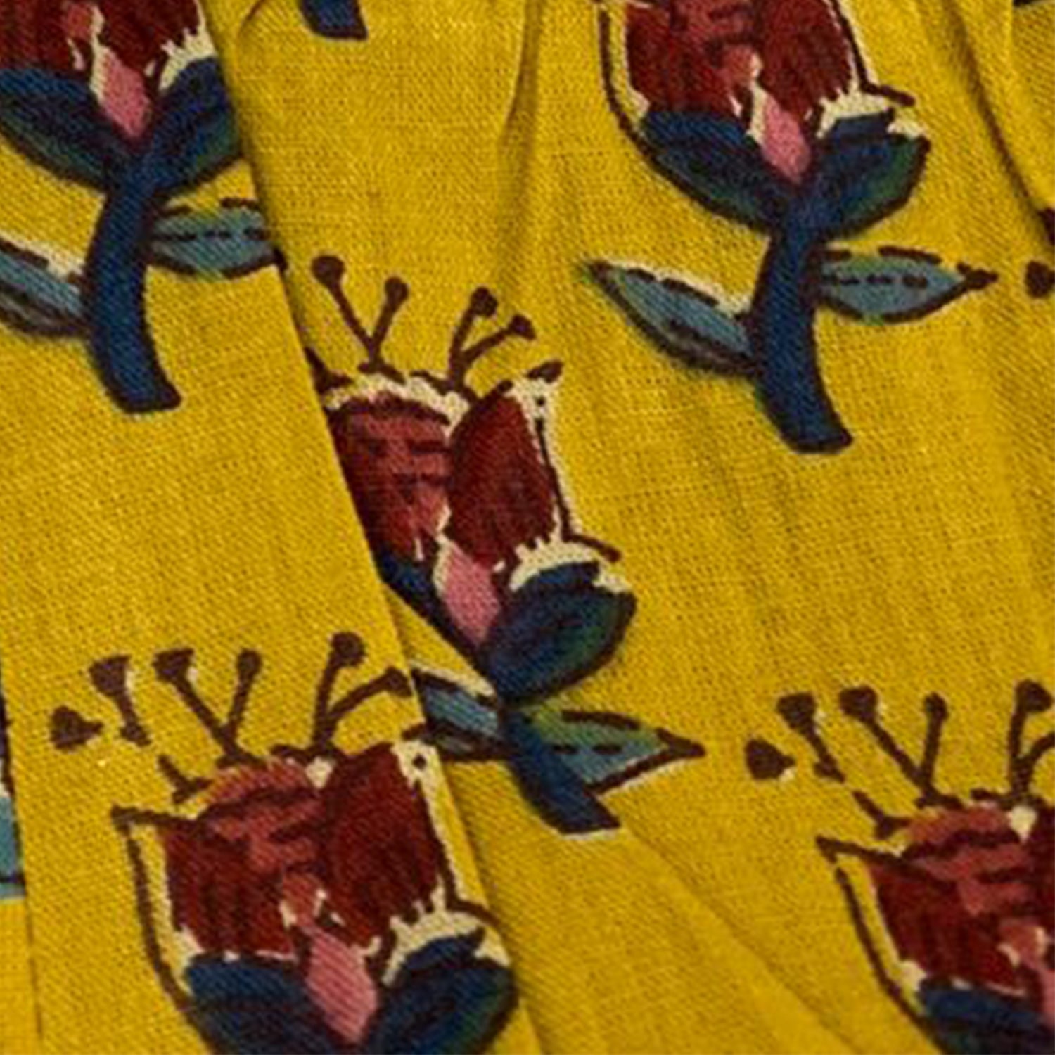 Baby Moo Floral Print Cotton Two Piece Girls Kurta Pant Set - Mustard