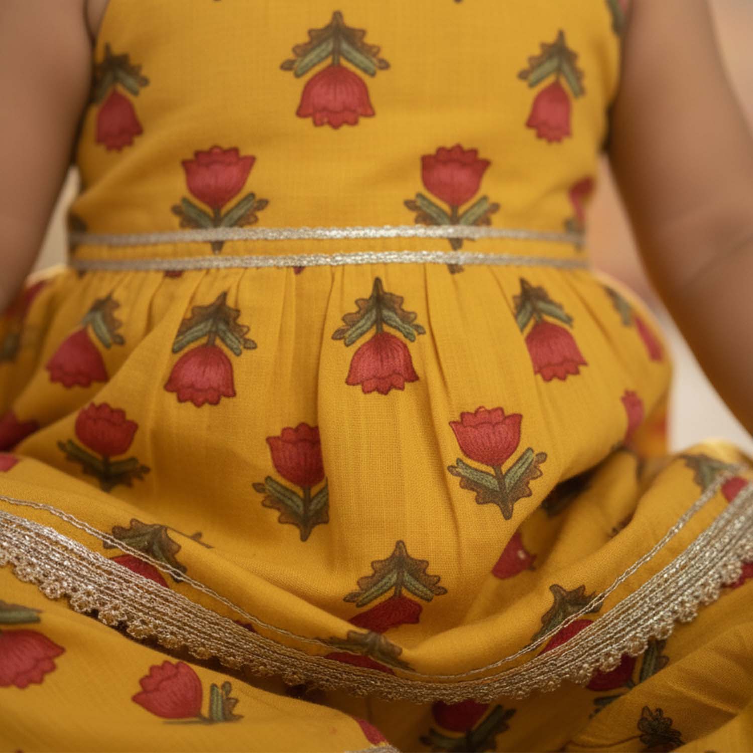 Baby Moo Rose Print Cotton Top & Pant Set  - Yellow