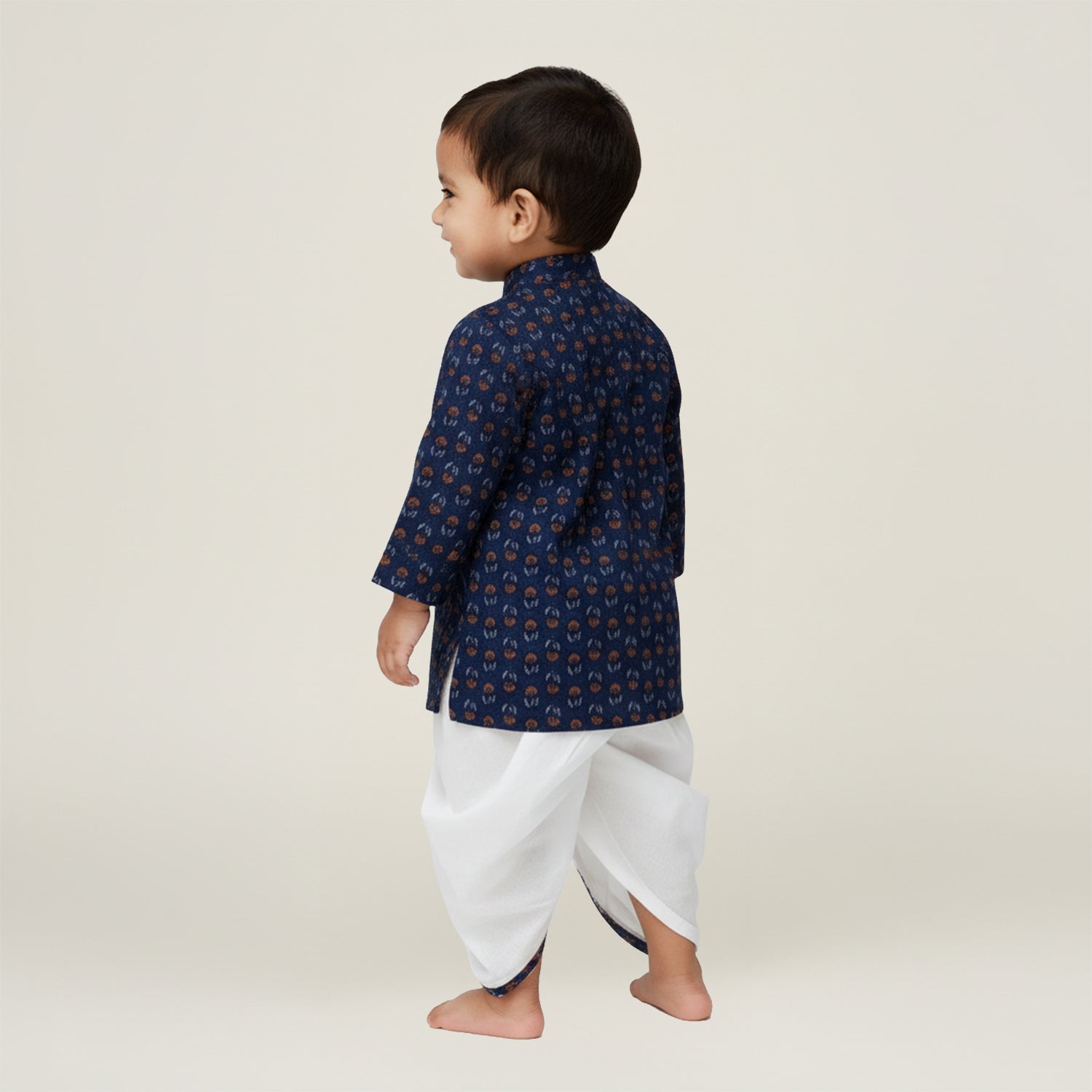Baby Moo Floral Print Ethnic Boys Kurta Dhoti Set - Blue