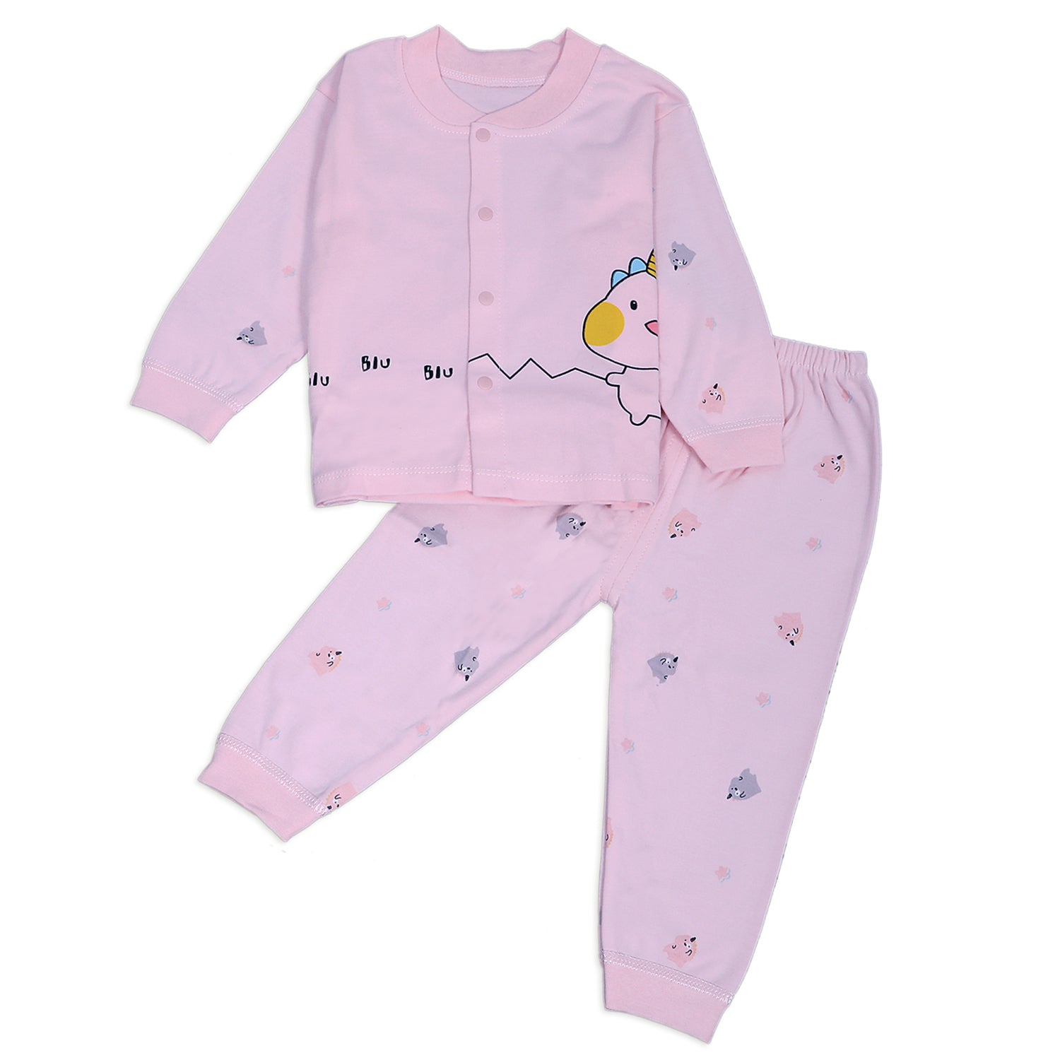 Unicorn Full Sleeves 2 Piece Buttoned Pyjama Set Night Suit - Pink