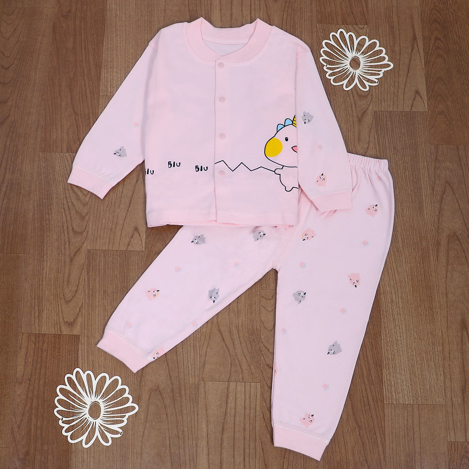 Unicorn Full Sleeves 2 Piece Buttoned Pyjama Set Night Suit - Pink