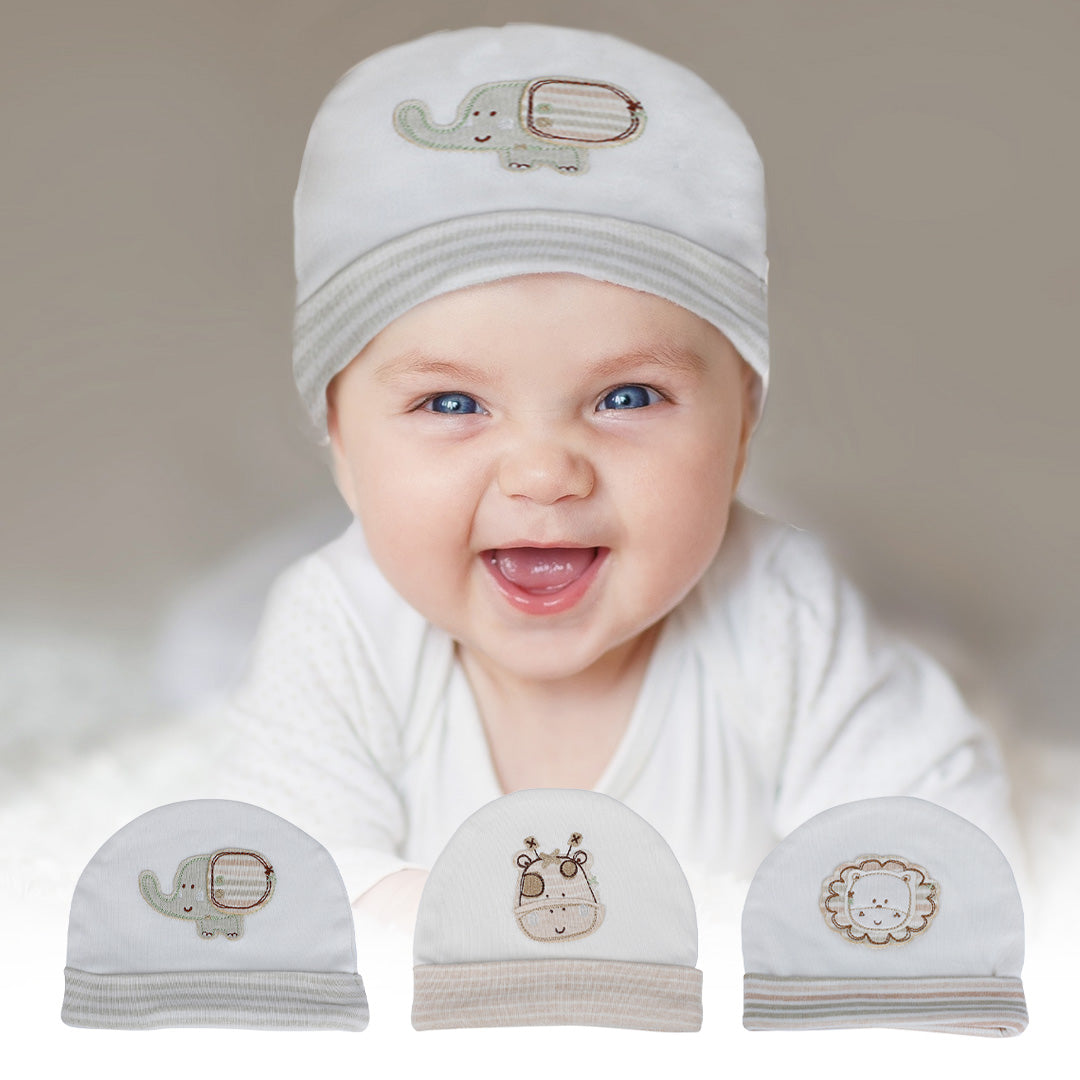 Baby Moo Zoo Animals Organic Soft Cotton Caps - White - Baby Moo