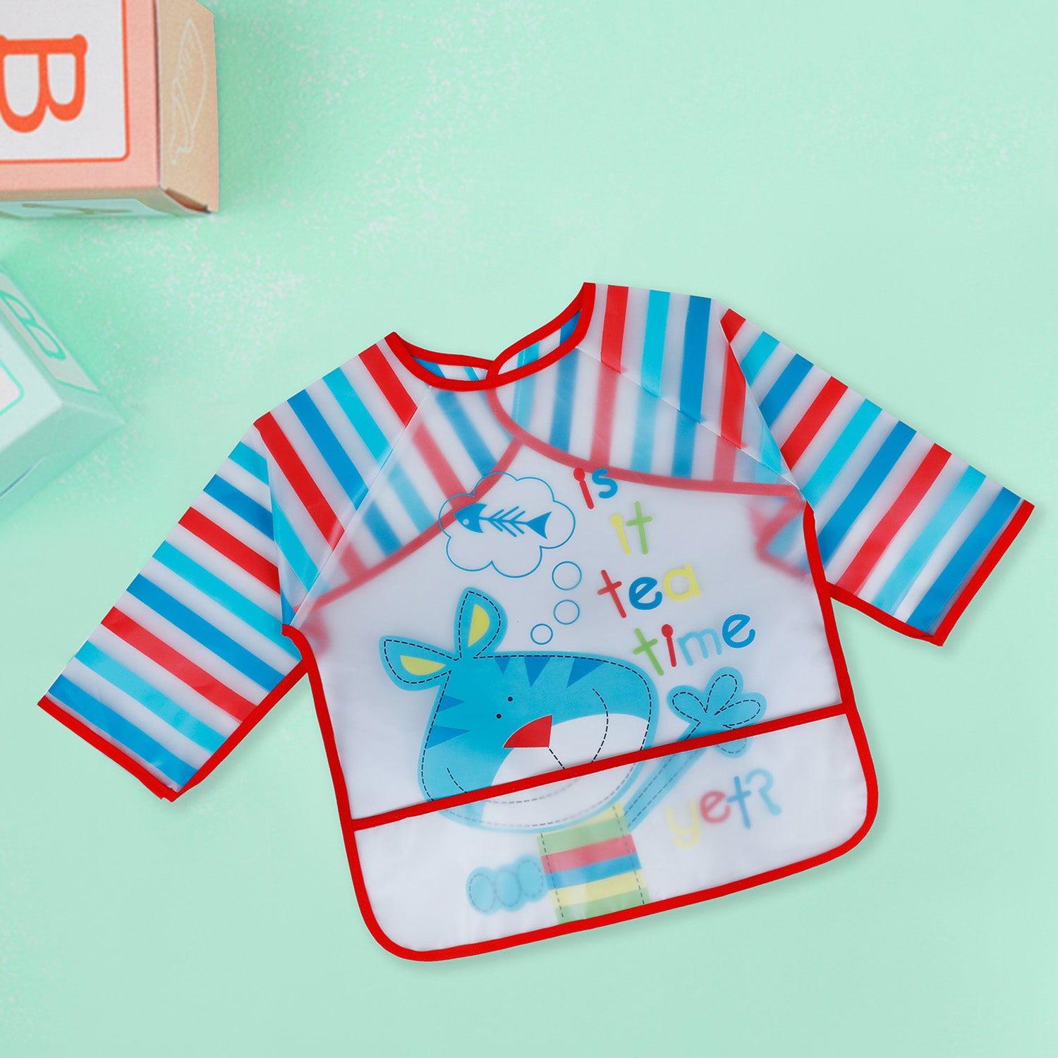 Baby Moo It's Meal Time Long Sleeves Waterproof Wear Me Bib - Blue - Baby Moo