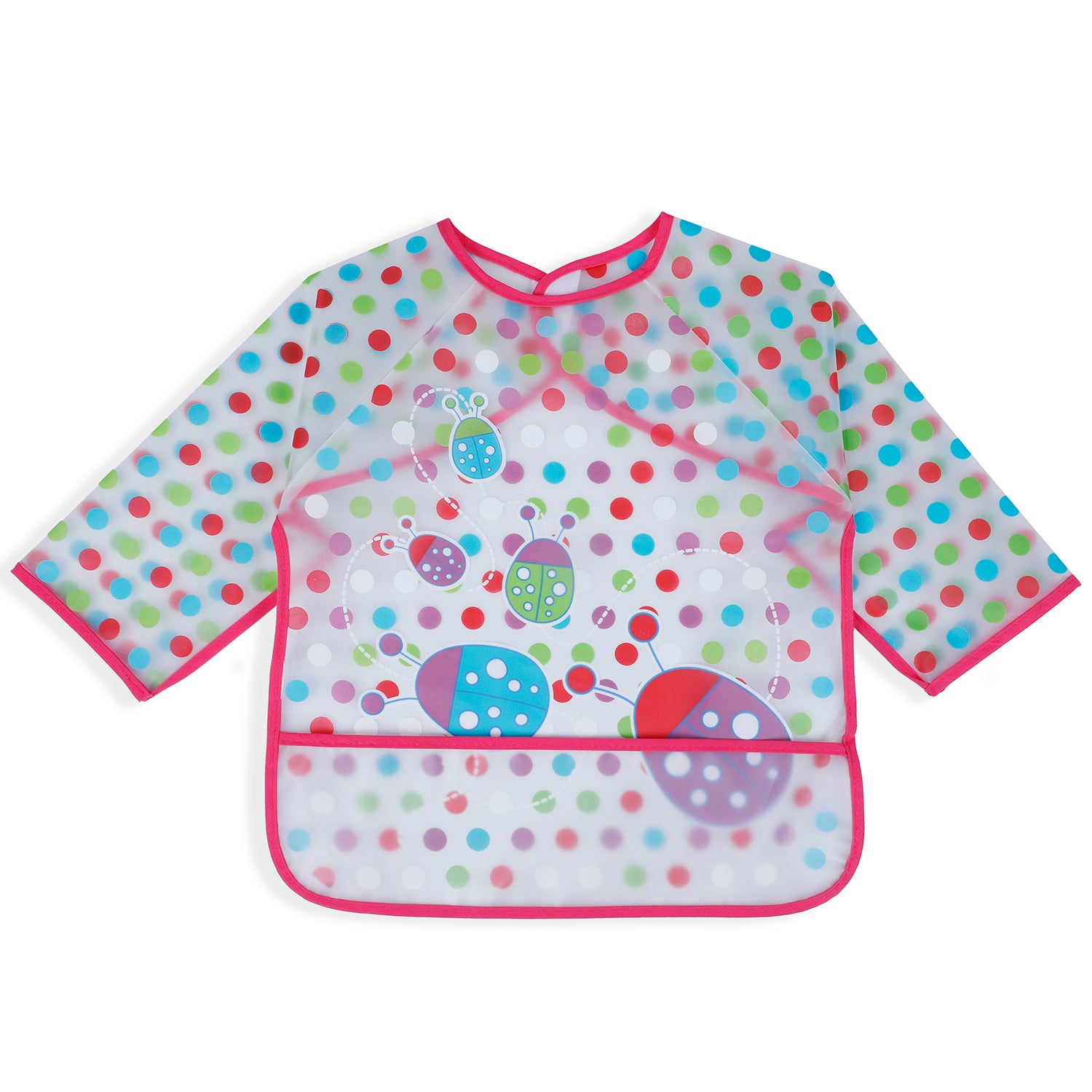 Baby Moo Polka Dots And Bugs Long Sleeves Waterproof Wear Me Bib - Pink - Baby Moo