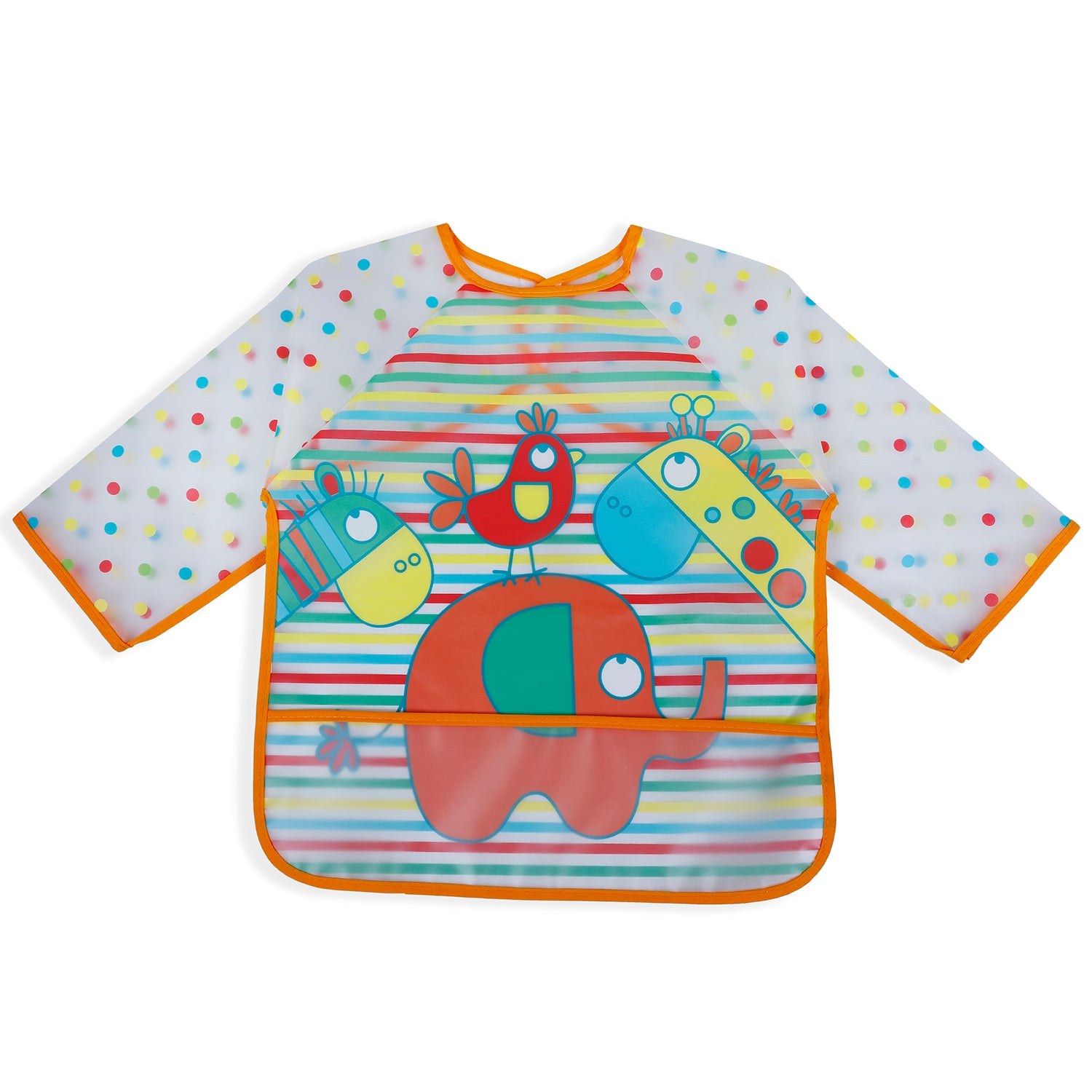 Baby Moo Polka Dots with Animals Long Sleeves Waterproof Wear Me Bib - Orange - Baby Moo