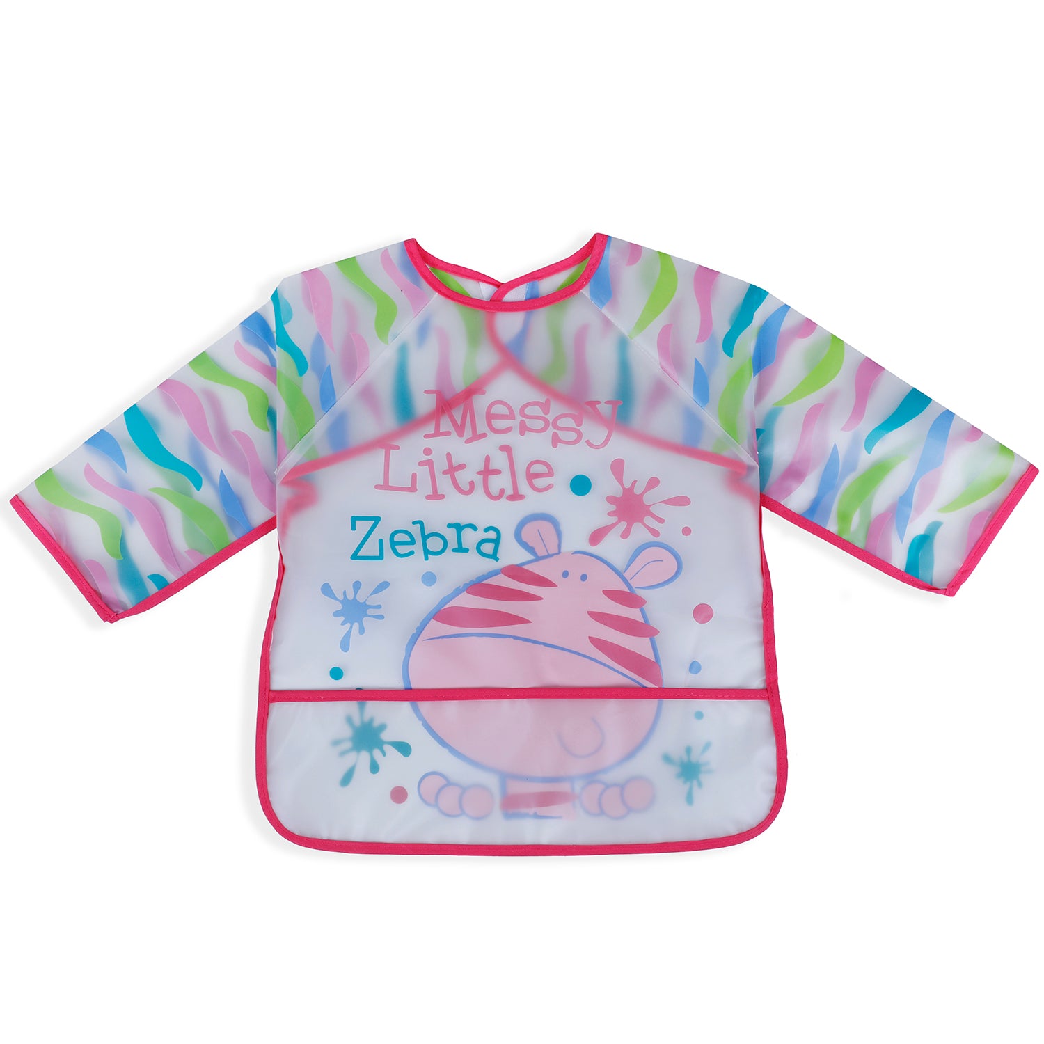 Baby Moo Messy Lil Zebra Long Sleeves Waterproof Wear Me Bib - Pink - Baby Moo