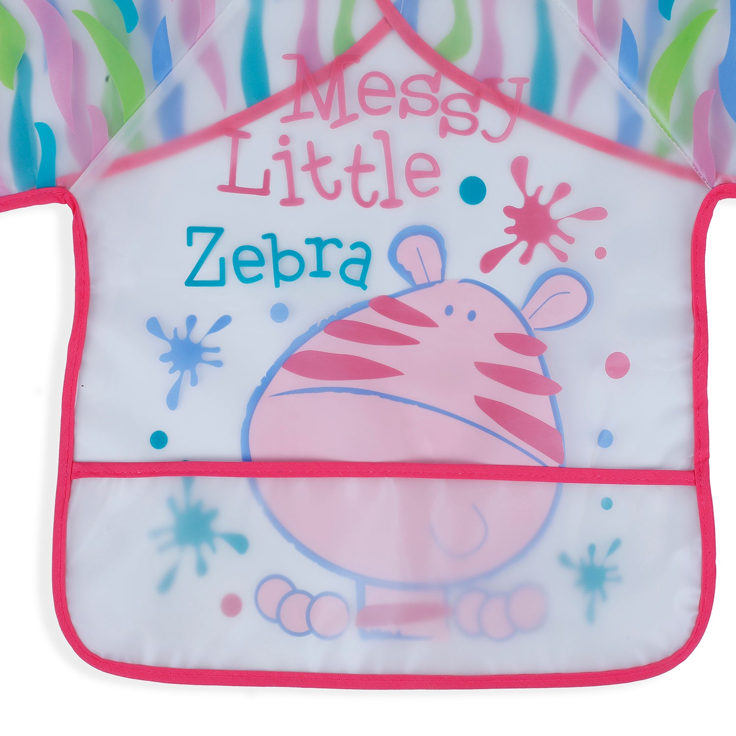 Baby Moo Messy Lil Zebra Long Sleeves Waterproof Wear Me Bib - Pink - Baby Moo