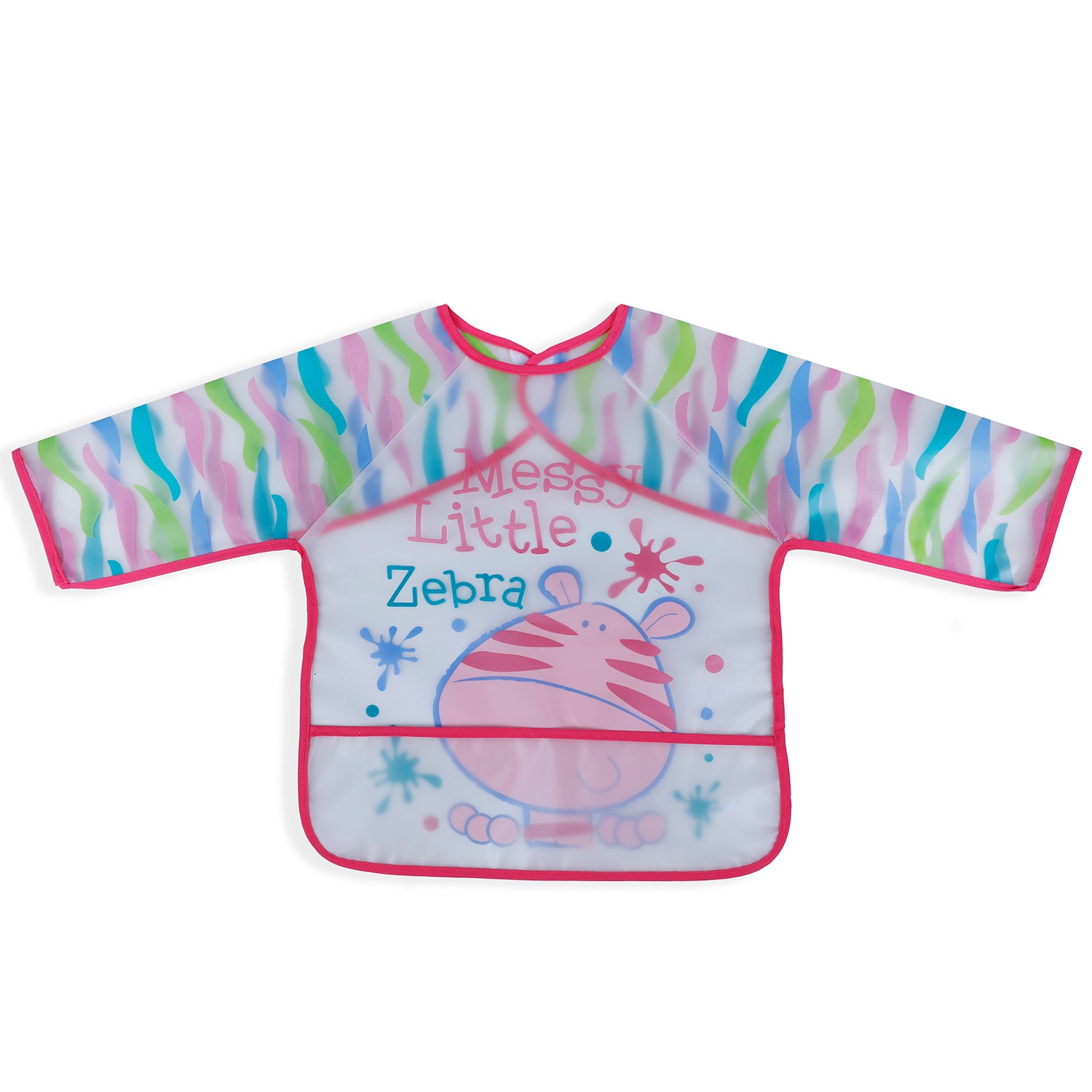 Baby Moo Messy Lil Zebra Long Sleeves Waterproof Wear Me Bib - Pink - Baby Moo