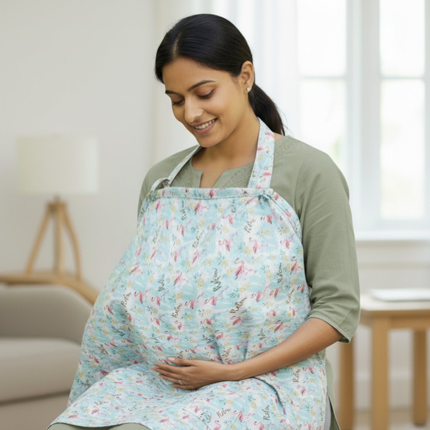 Baby Moo Flamingo Infant Feeding Nursing Cover - Mint Green