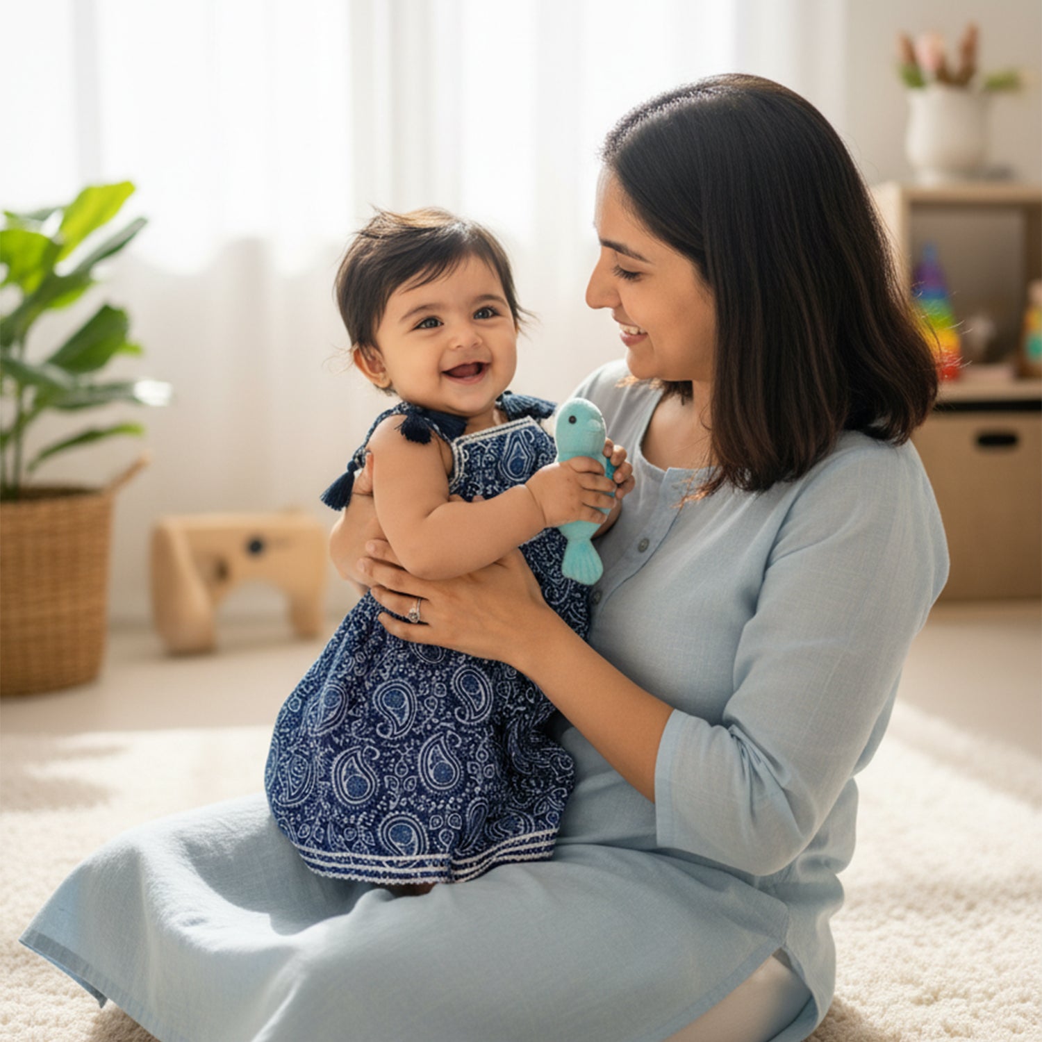 Baby Moo Floral Print Tie-Knot Sleeveless Two Piece Lehenga Blouse Set - Blue