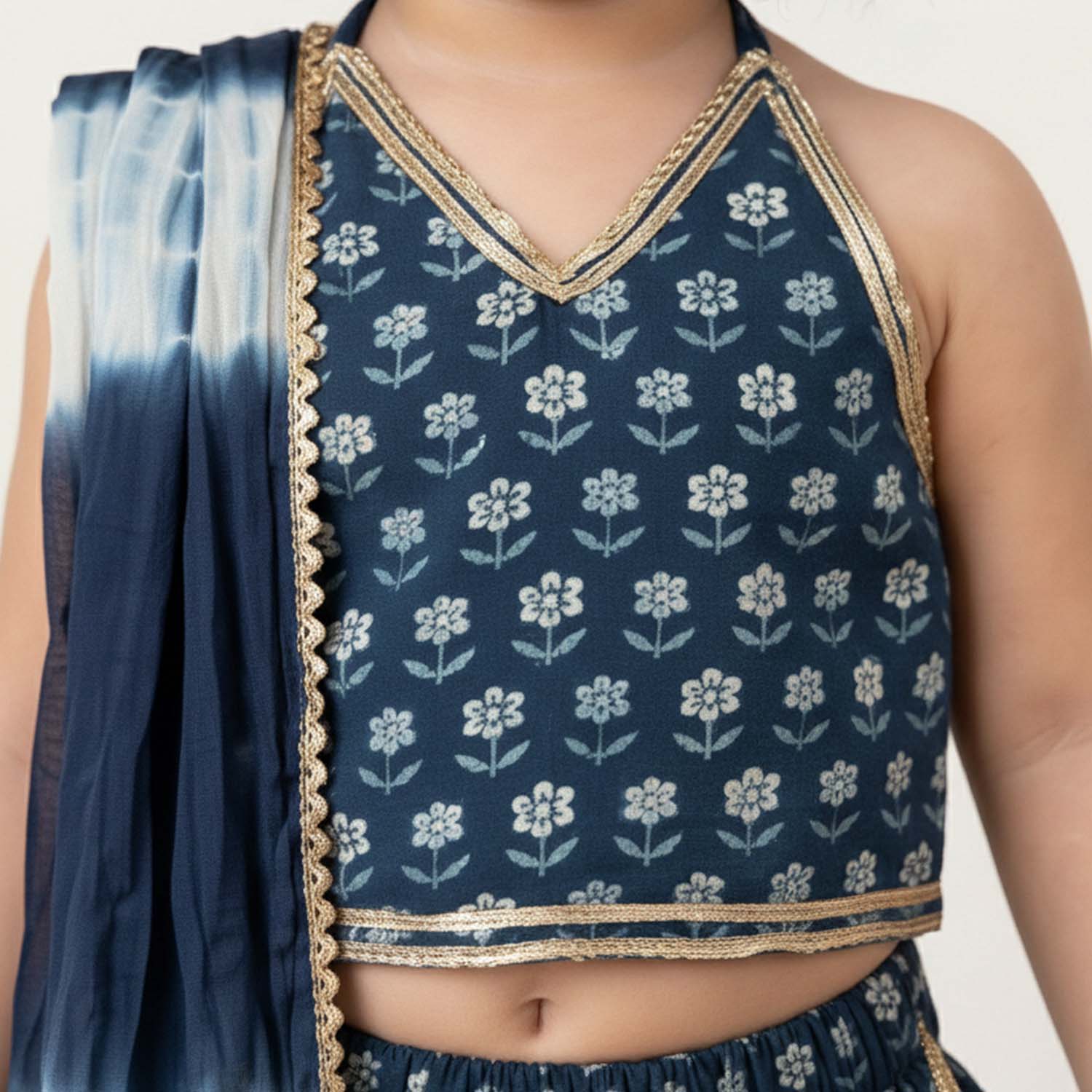 Baby Moo Wild Flower Choli Lehenge Set with Dupatta   - Blue