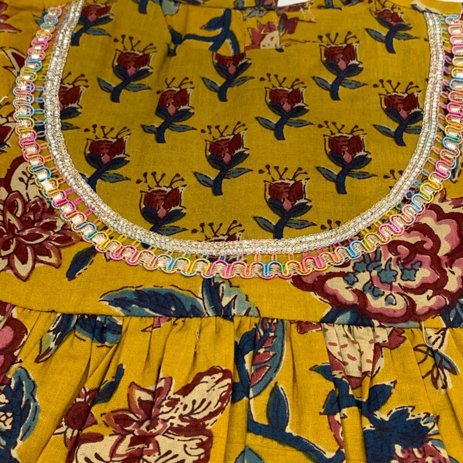 Baby Moo Floral Print Cotton Knee Length Ethnic Dress - Yellow