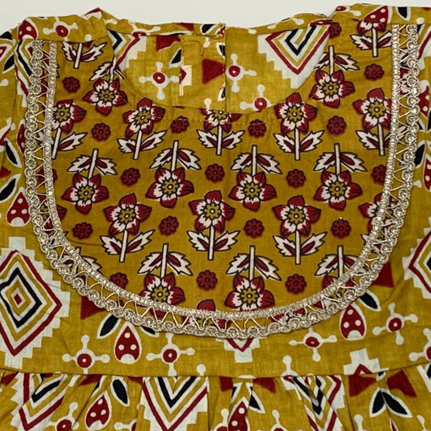 Baby Moo All Over Print Two Piece Lehenga Blouse Set - Mustard