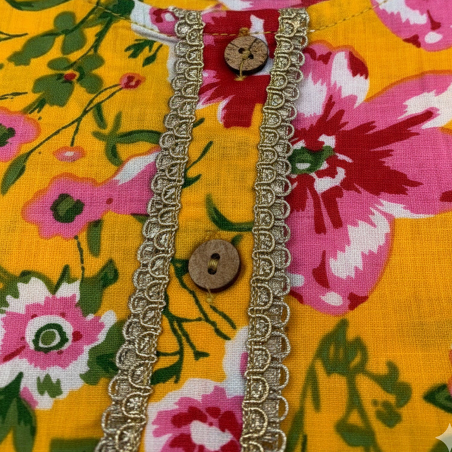 Baby Moo Floral Print Two Piece Lehenga Blouse Set - Yellow