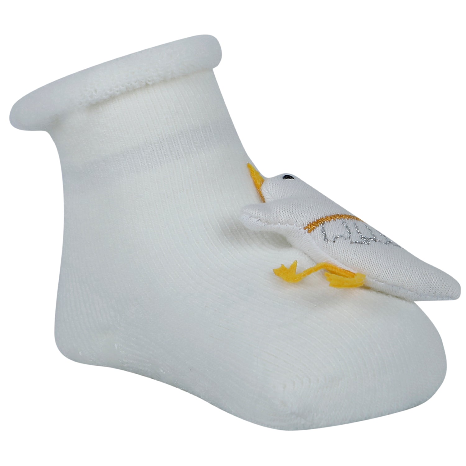 Baby Moo 3D Birdy Home Anti-Skid Socks Pack of 2 - Yellow, Cream