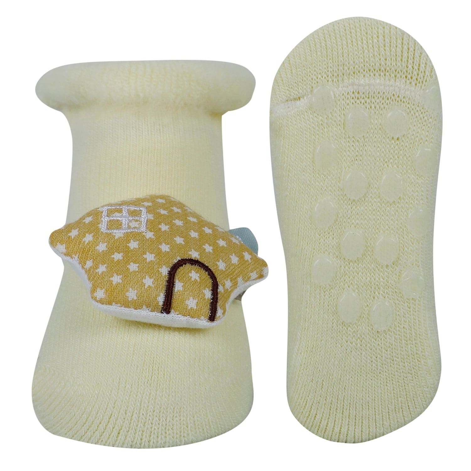 Baby Moo 3D Birdy Home Anti-Skid Socks Pack of 2 - Yellow, Cream