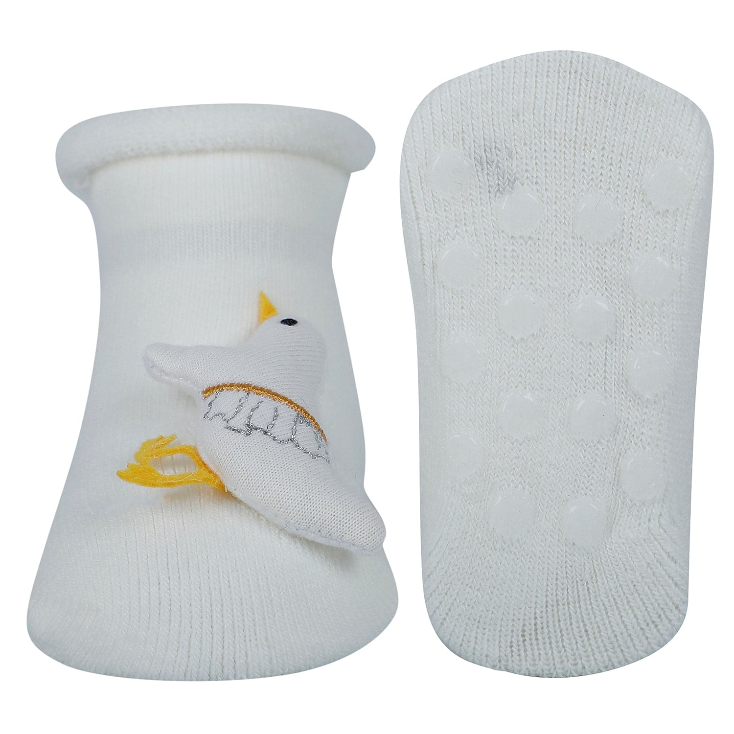 Baby Moo 3D Birdy Home Anti-Skid Socks Pack of 2 - Yellow, Cream