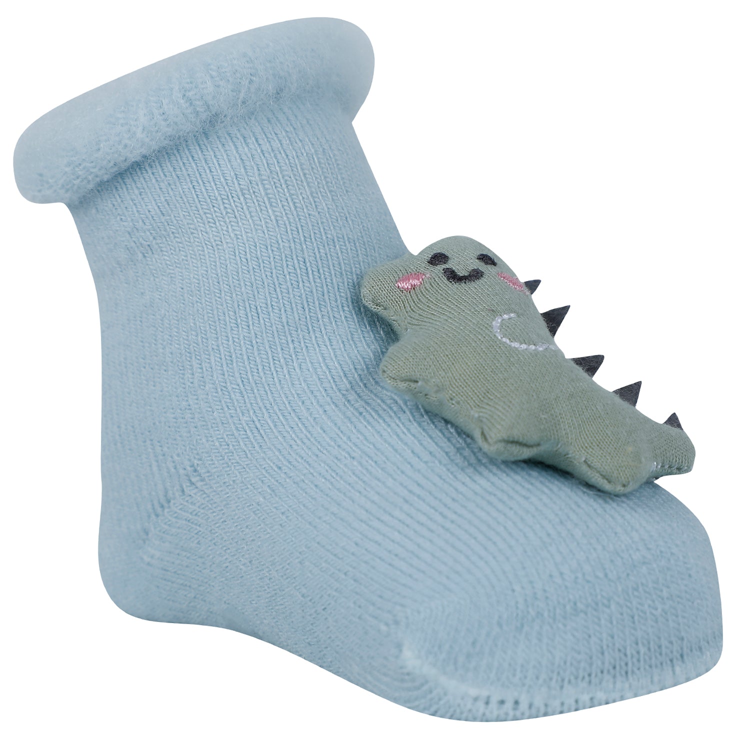 Baby Moo 3D Dino Jeep Anti-Skid Socks Pack of 2 - Blue, Beige