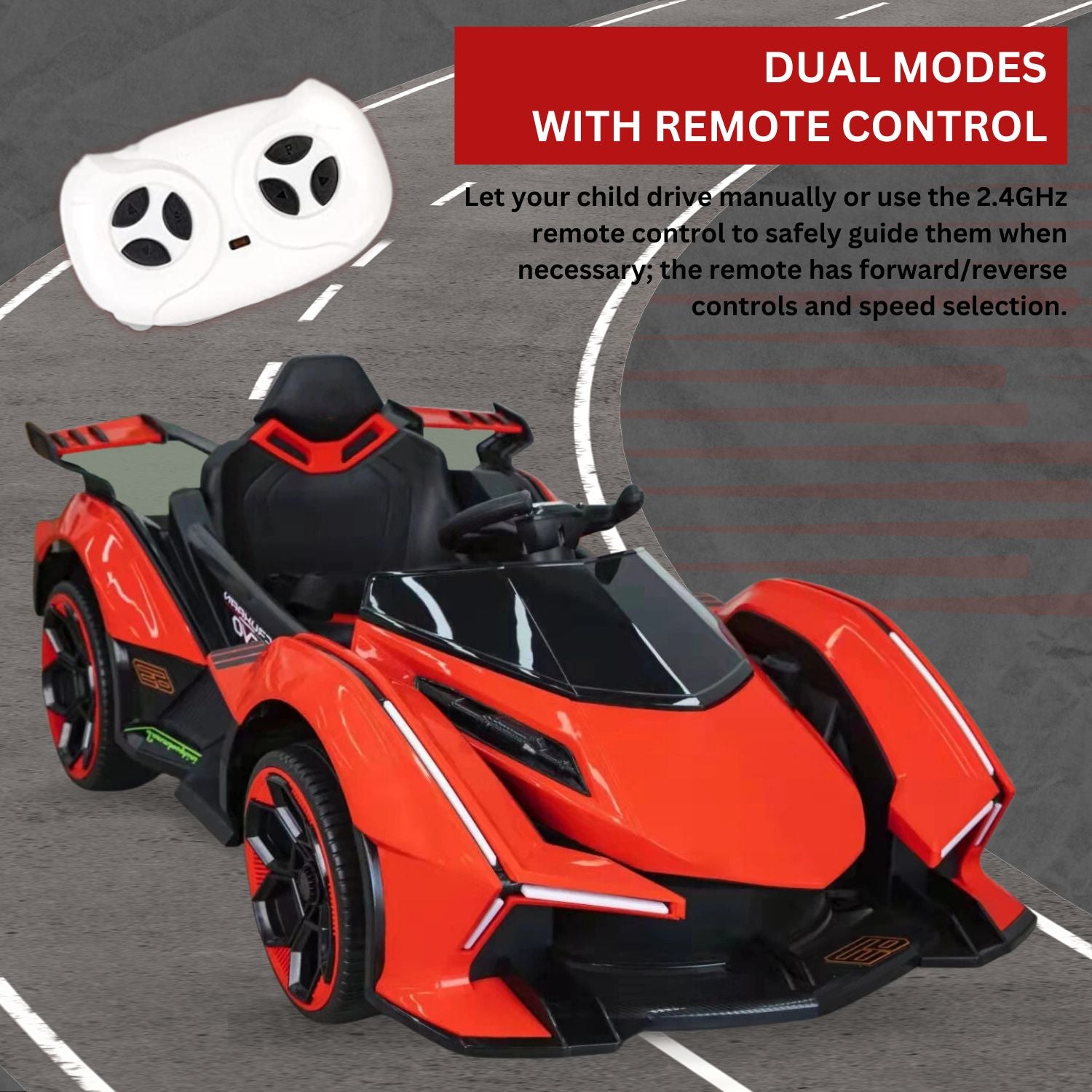 Baby Moo Lambo Ride-On Sports Car | 12V Kids Electric Toy Vehicle | Parental Remote Control | USB MP3 Player | Ages 2-8 - Red - Baby Moo