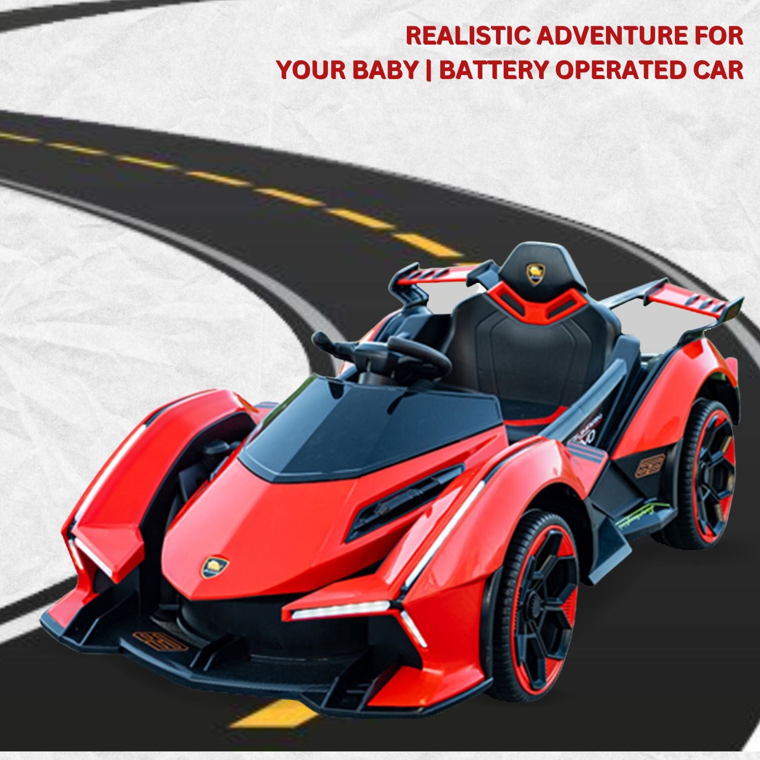 Baby Moo Lambo Ride-On Sports Car | 12V Kids Electric Toy Vehicle | Parental Remote Control | USB MP3 Player | Ages 2-8 - Red - Baby Moo