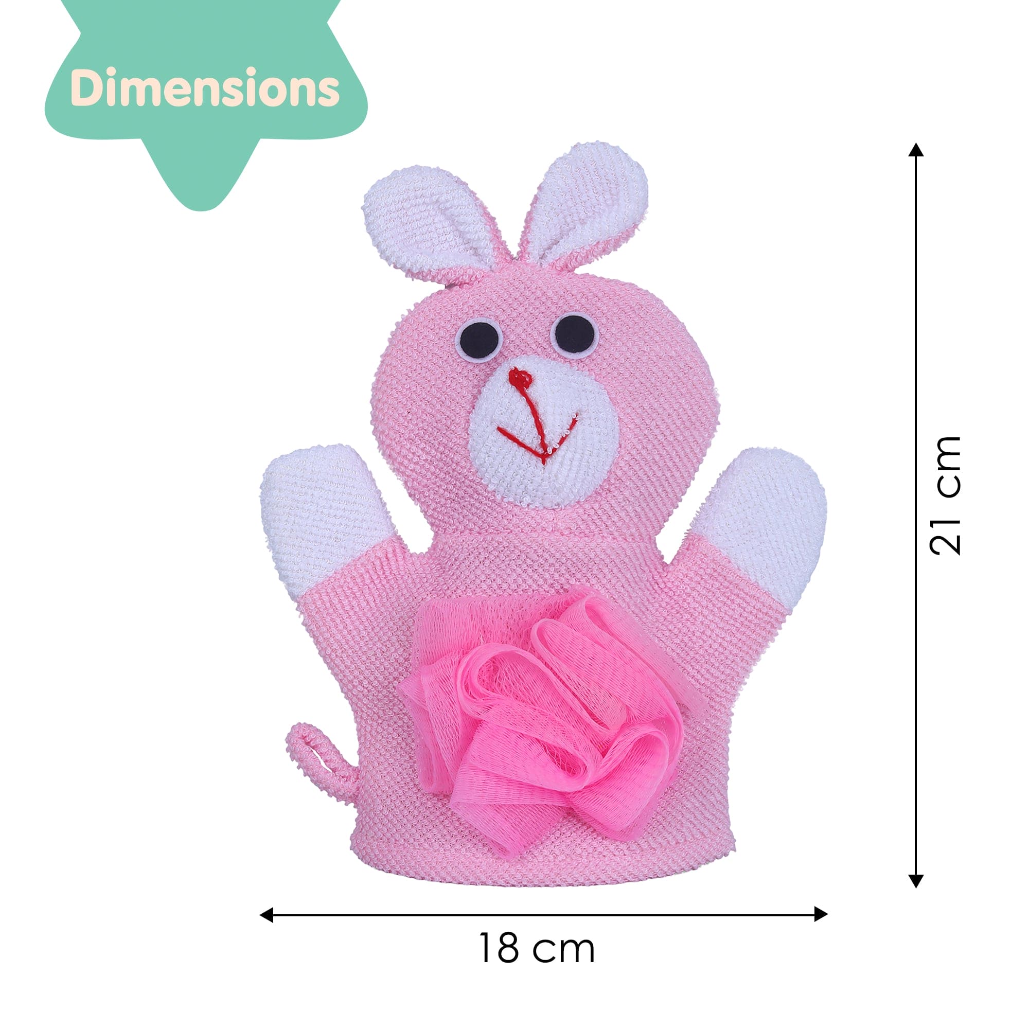 Baby Moo Naughty Rabbit Bath Time Fun Hand Puppet Loofah Bath Glove - Pink