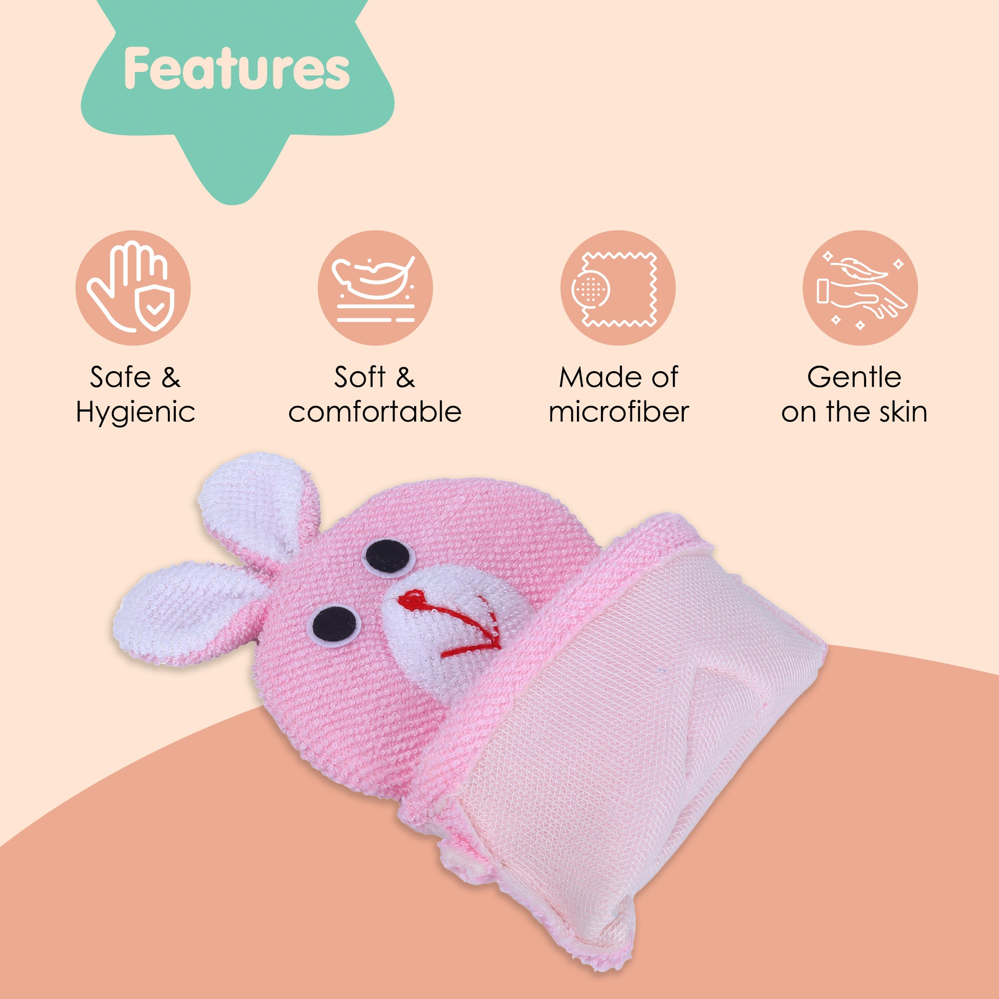 Baby Moo Naughty Rabbit Bath Time Fun Hand Puppet Loofah Bath Glove - Pink