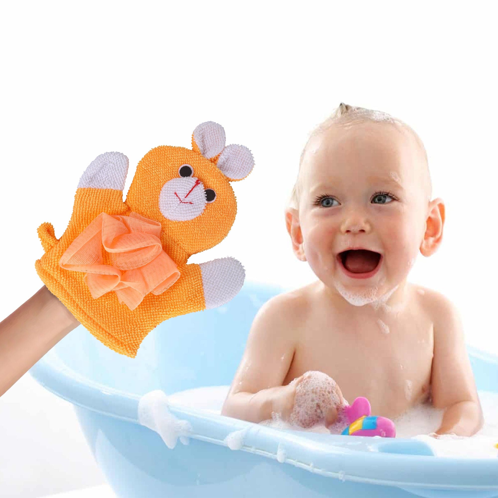 Baby Moo Cute Puppy Bath Time Fun Hand Puppet Loofah Bath Glove - Orange