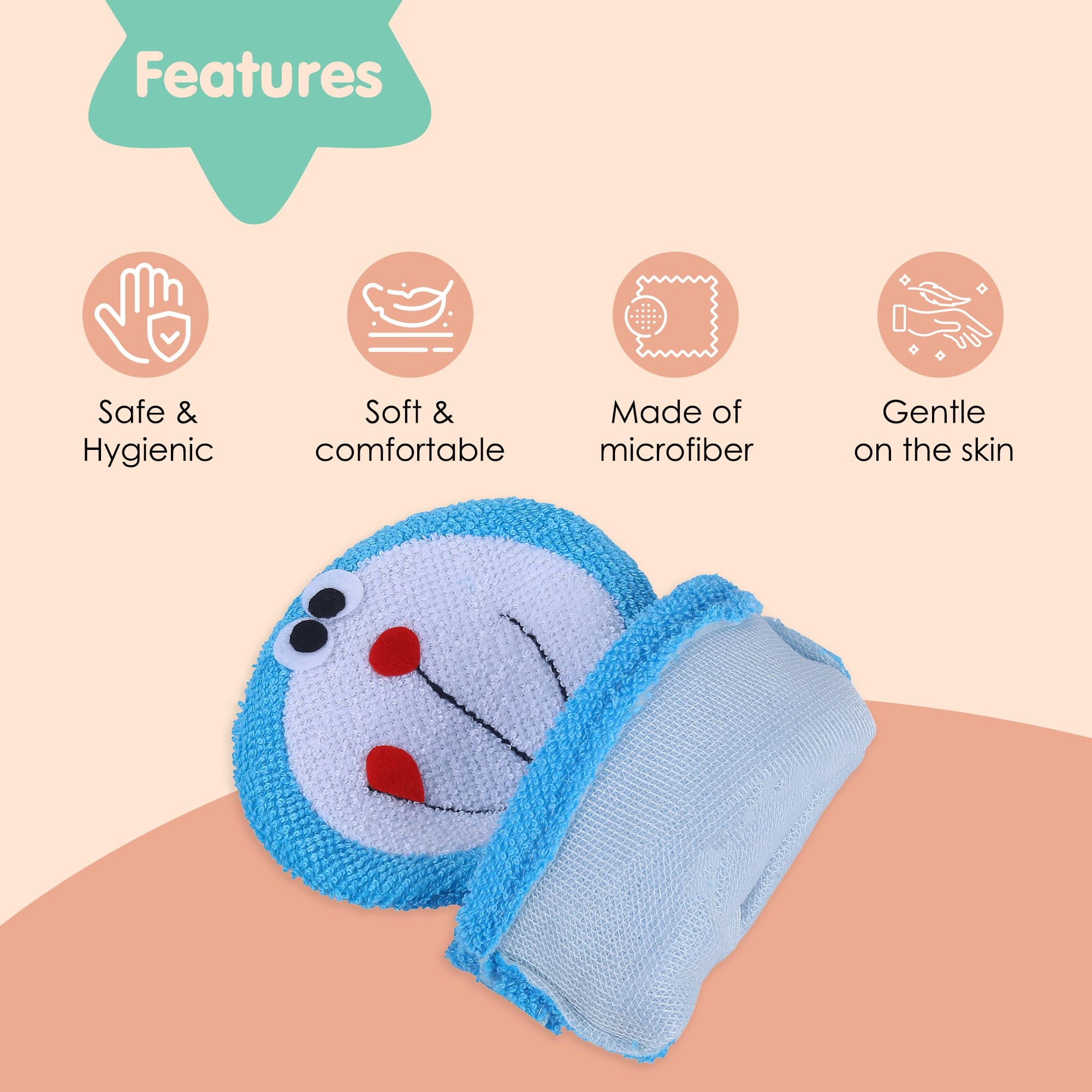 Baby Moo Robot Cat Bathtime Fun Hand Puppet Loofah Bath Glove - Blue