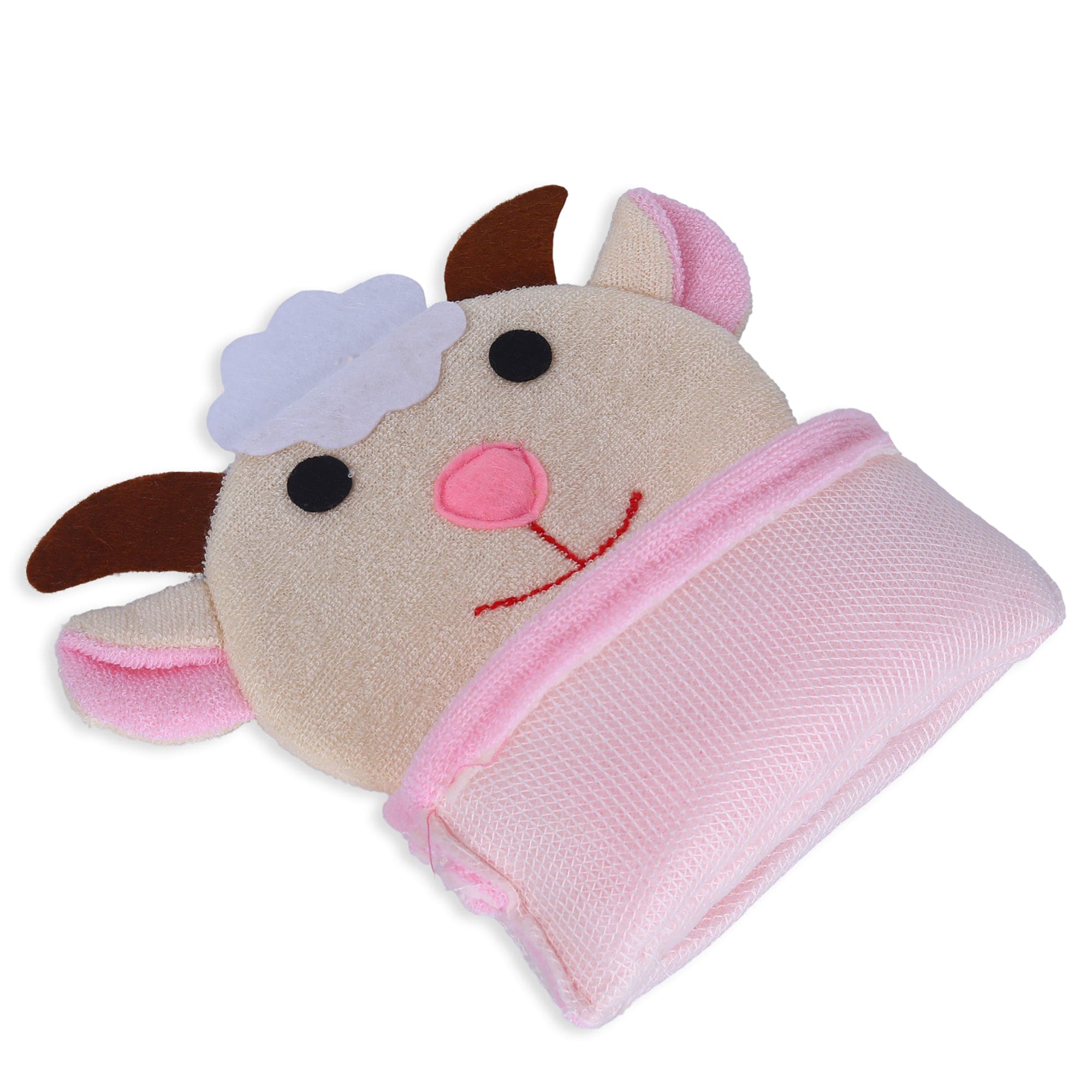 Baby Moo Sweet Cow Bath Time Fun Hand Puppet Loofah Bath Glove - Cream