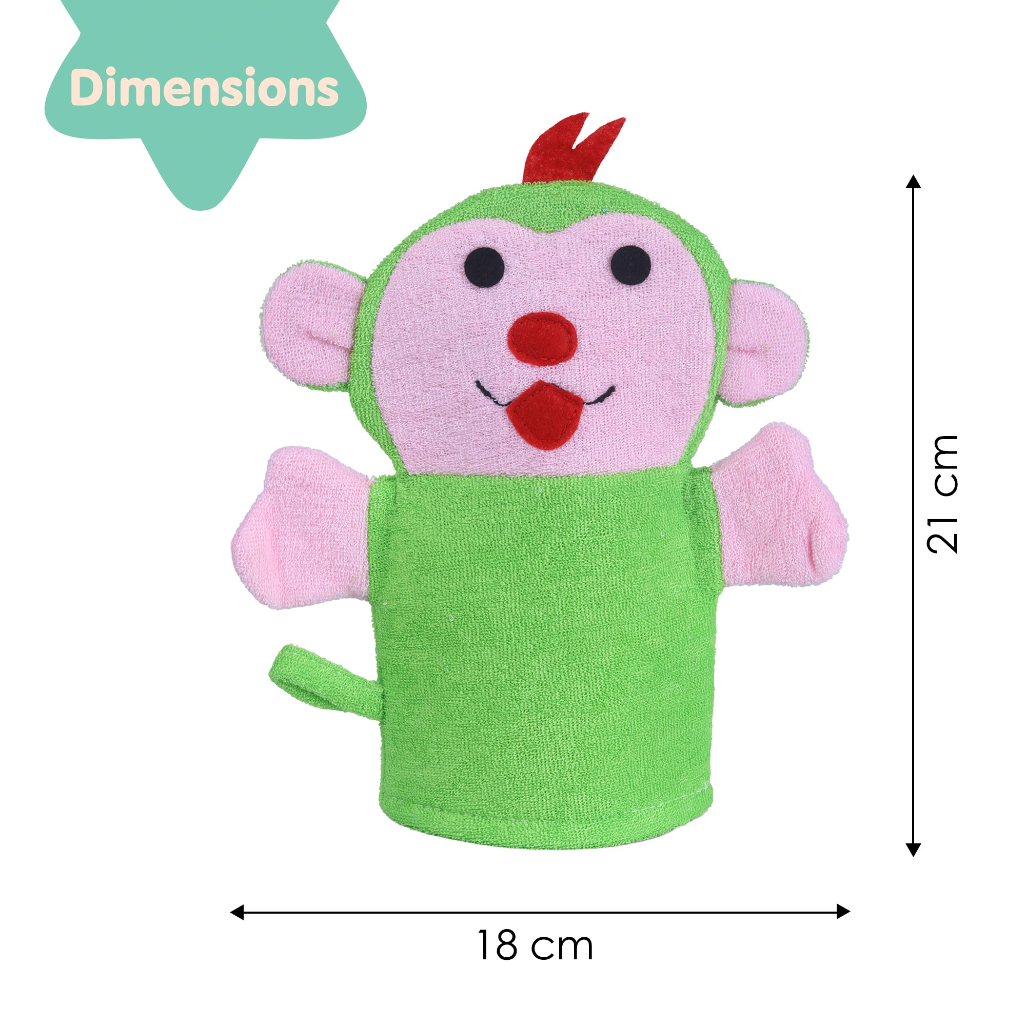 Baby Moo Funky Monkey Bath Time Fun Hand Puppet Loofah Bath Glove - Green