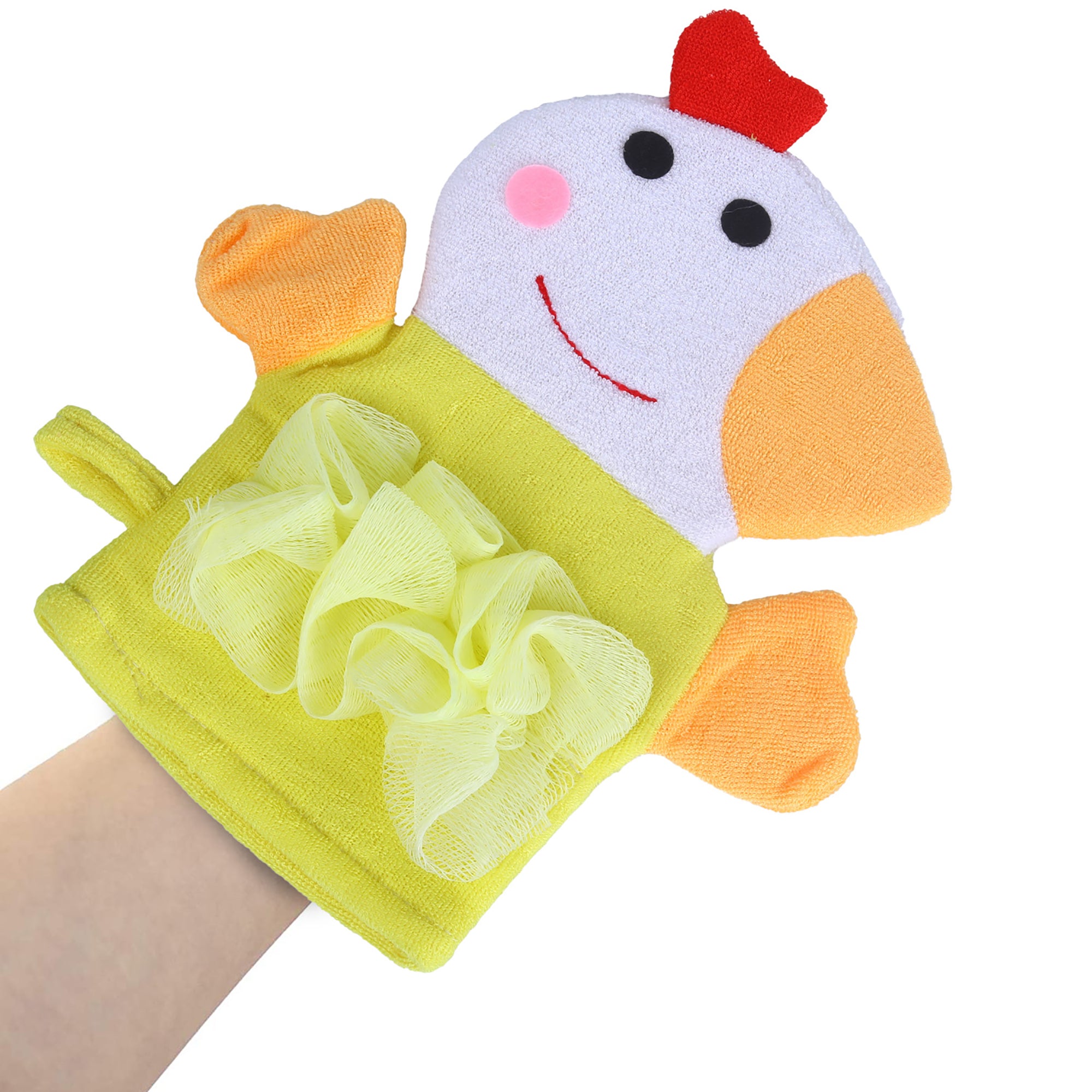 Baby Moo Sweet Hen Bath Time Fun Hand Puppet Loofah Bath Glove - Yellow