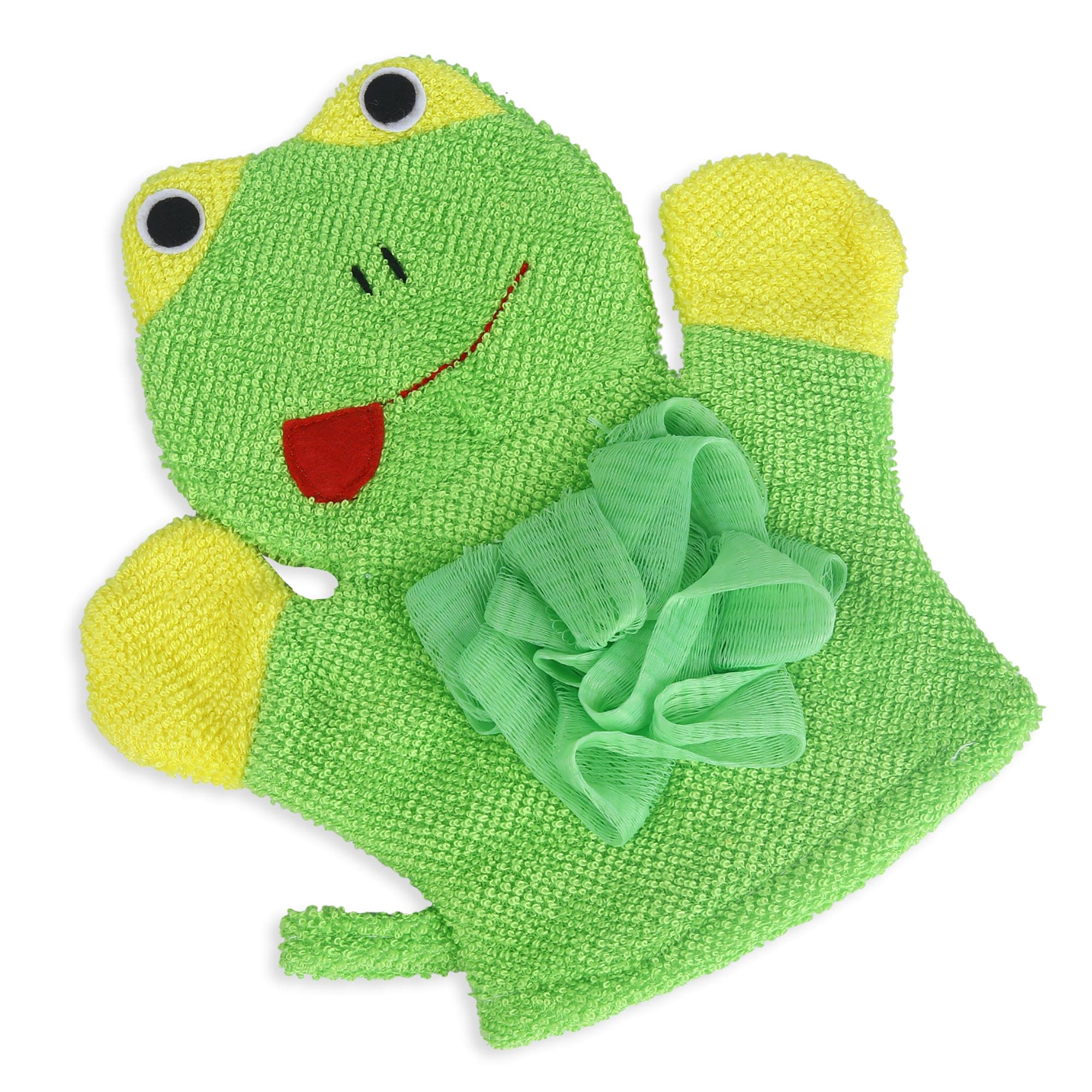 Baby Moo Mischievous Frog Bath Time Fun Hand Puppet Loofah Bath Glove - Green