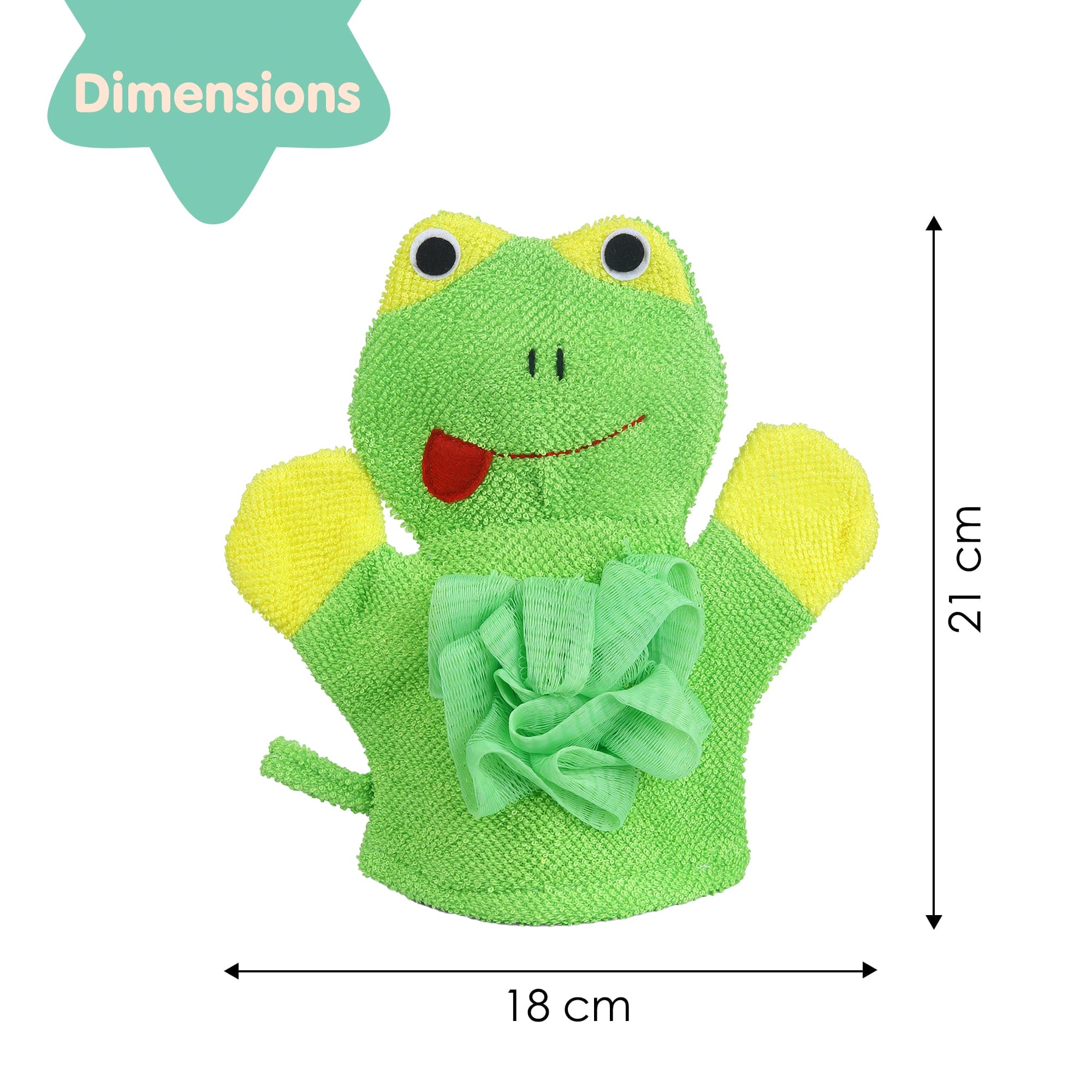 Baby Moo Mischievous Frog Bath Time Fun Hand Puppet Loofah Bath Glove - Green