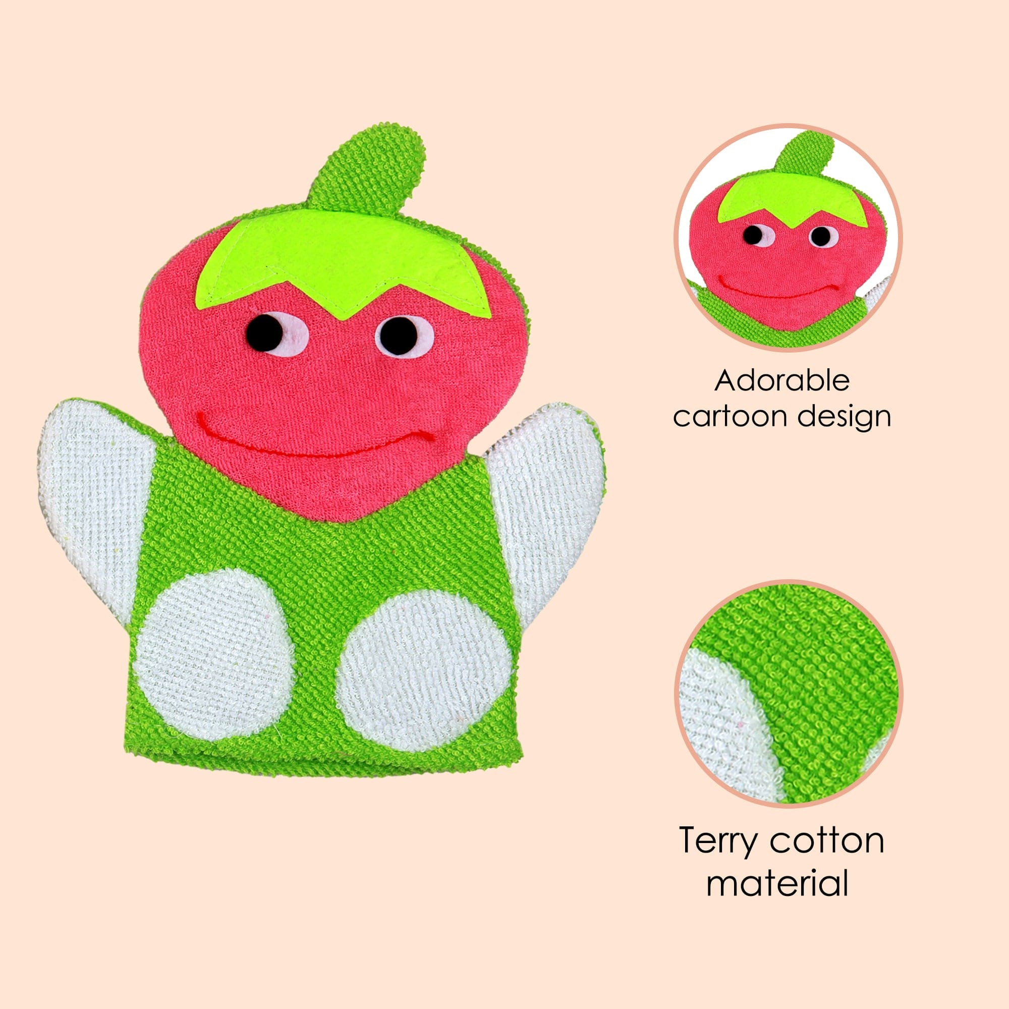 Strawberry Pink And Green Cartoon Bath Glove