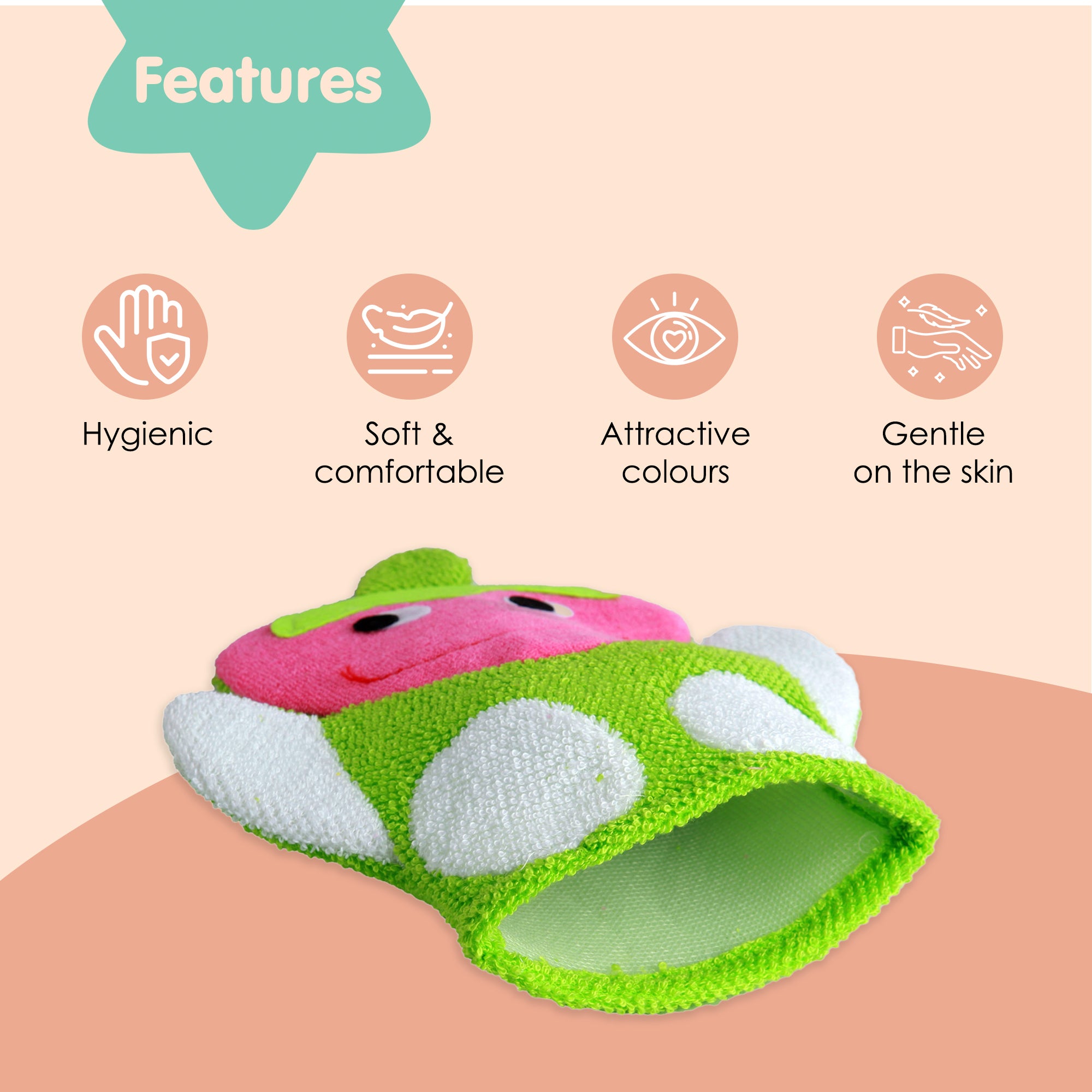 Strawberry Pink And Green Cartoon Bath Glove