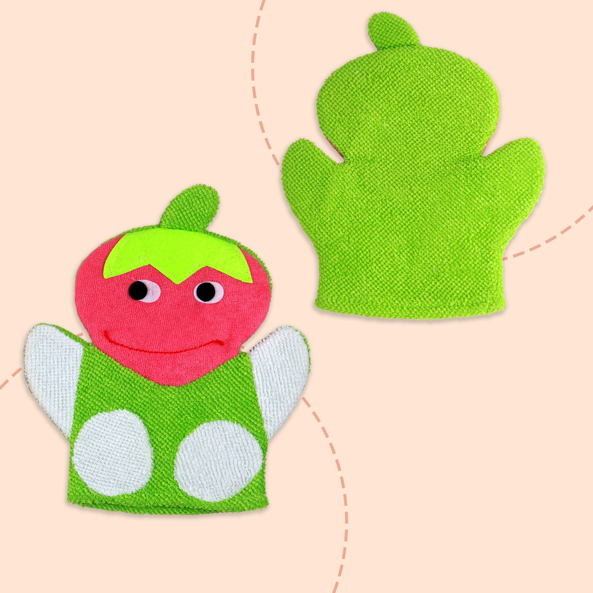 Strawberry Pink And Green Cartoon Bath Glove