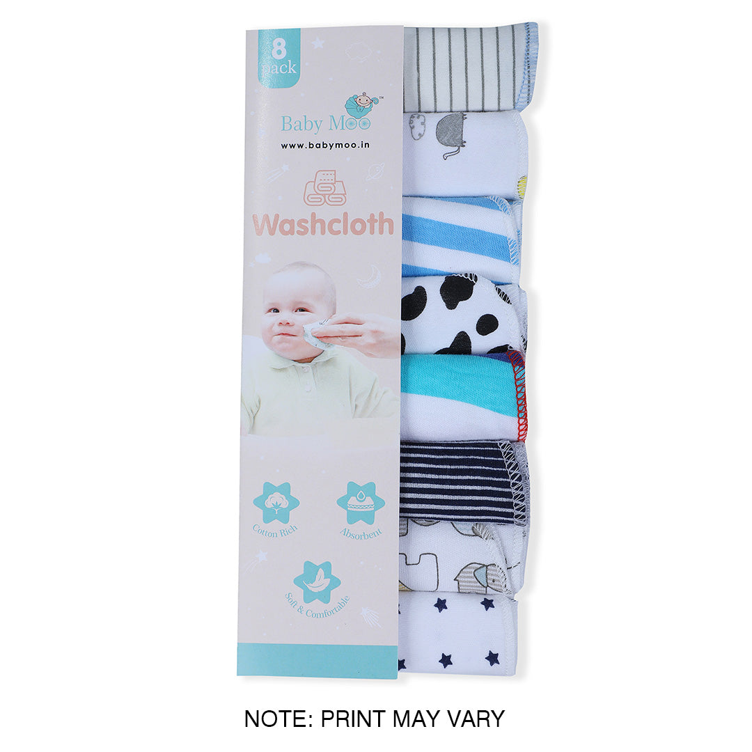 Baby Moo Boys Theme Cotton 20 x 20 cm Soft Hosiery Wash Cloth - Multicolour - Baby Moo