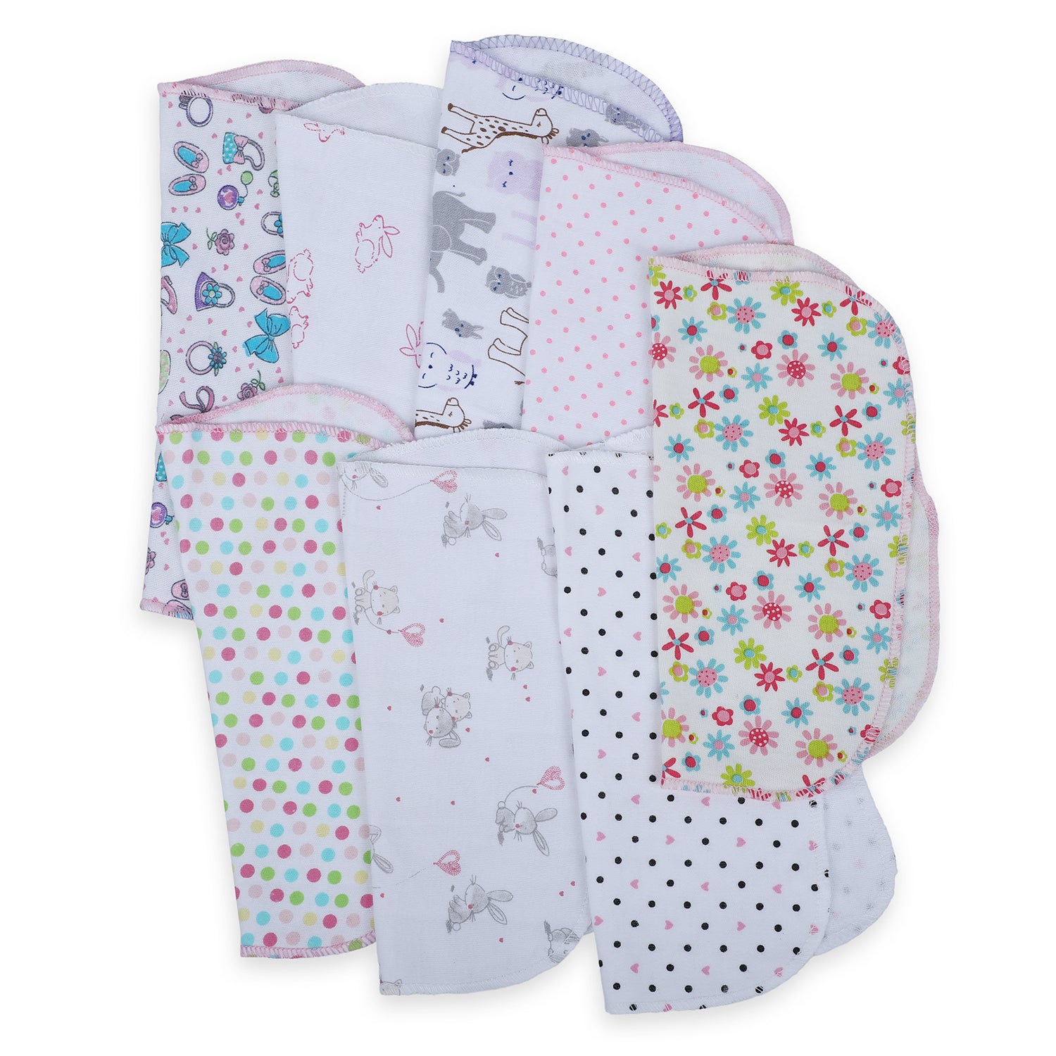 Baby Moo Girls Theme Cotton 20 x 20 cm Soft Hosiery Wash Cloth - Multicolour - Baby Moo